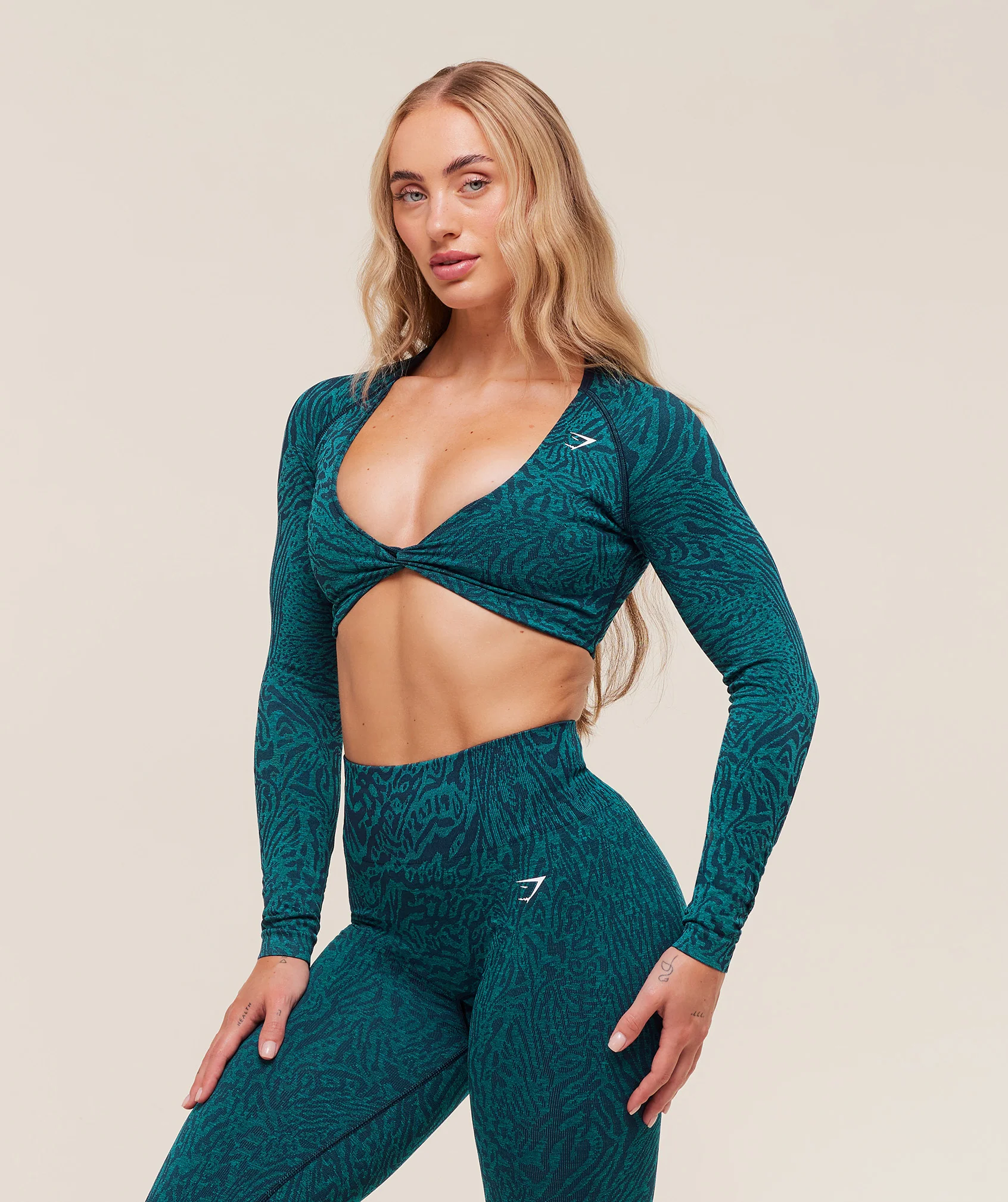 Gymshark Adapt Animal Long Sleeve Crop Top - Navy/Brand Blue - Image 3