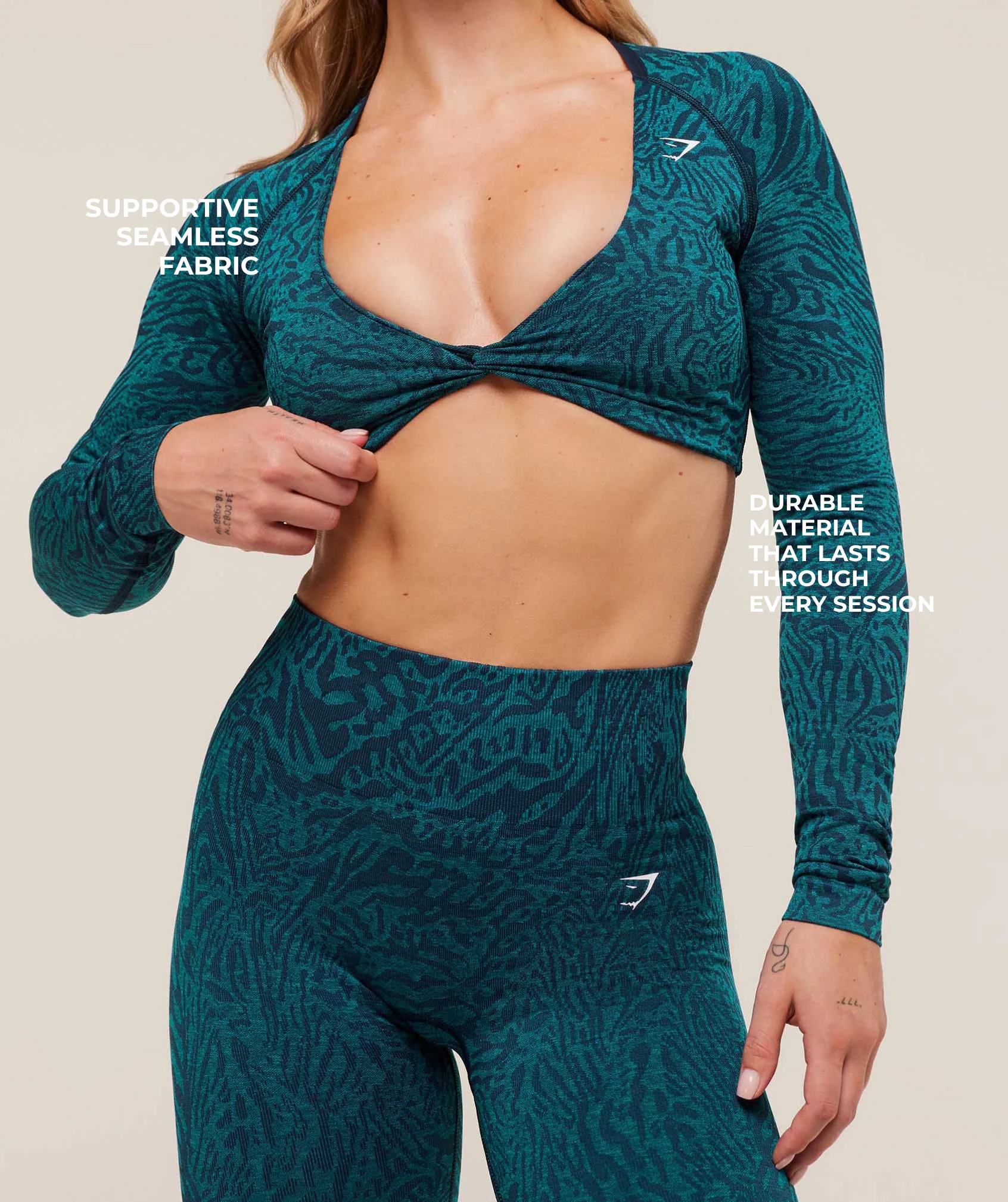 Gymshark Adapt Animal Long Sleeve Crop Top - Navy/Brand Blue - Image 5