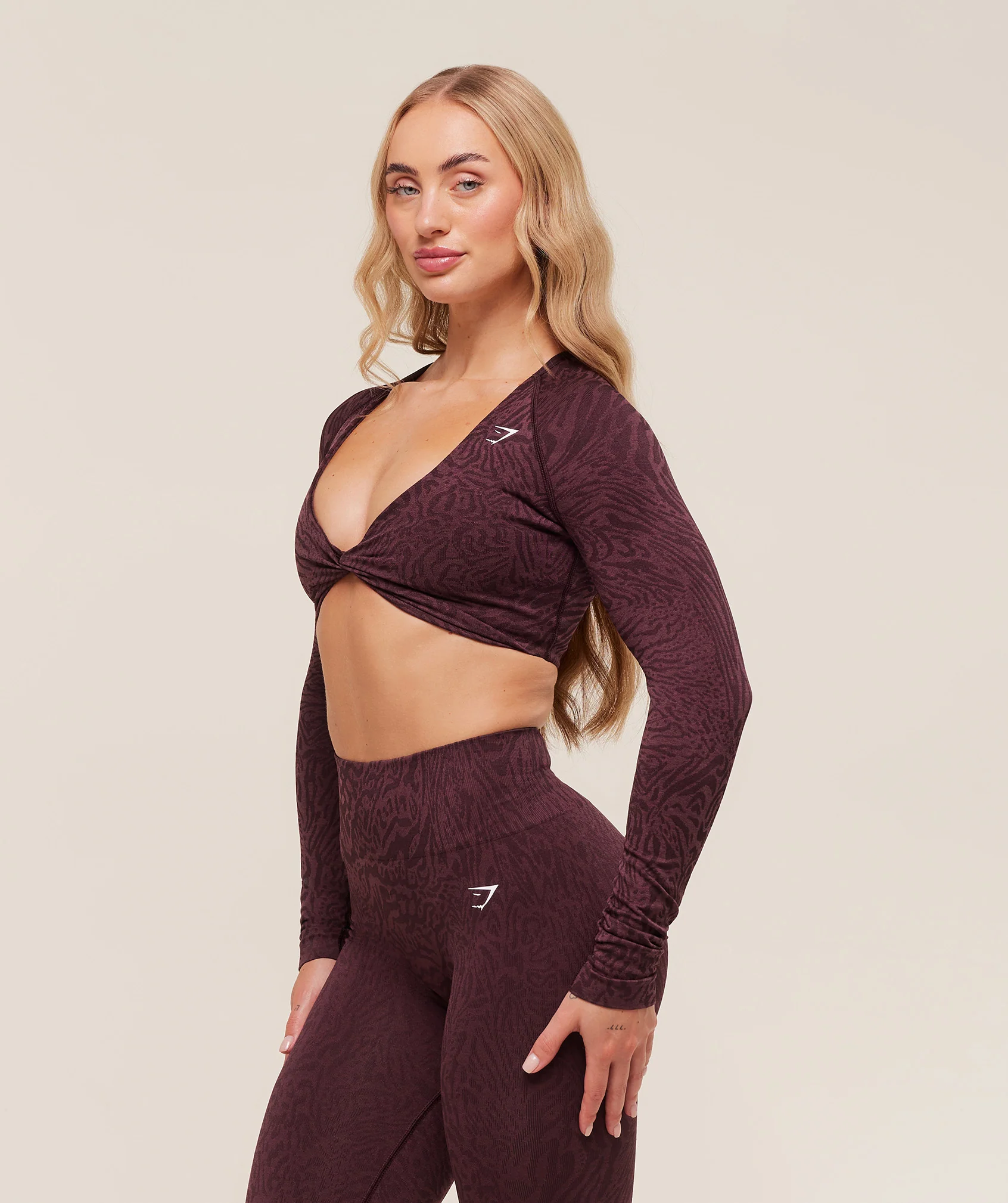 Gymshark Adapt Animal Long Sleeve Crop Top - Cherry Purple/Reset Pink - Image 4