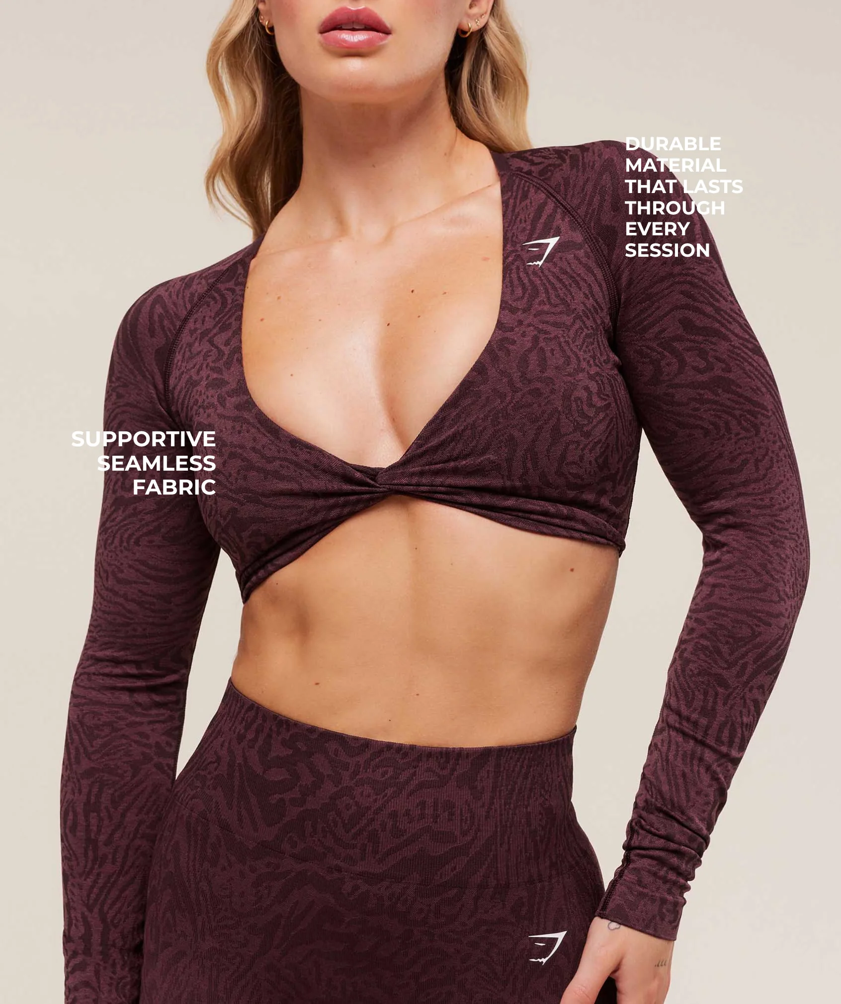 Gymshark Adapt Animal Long Sleeve Crop Top - Cherry Purple/Reset Pink - Image 5
