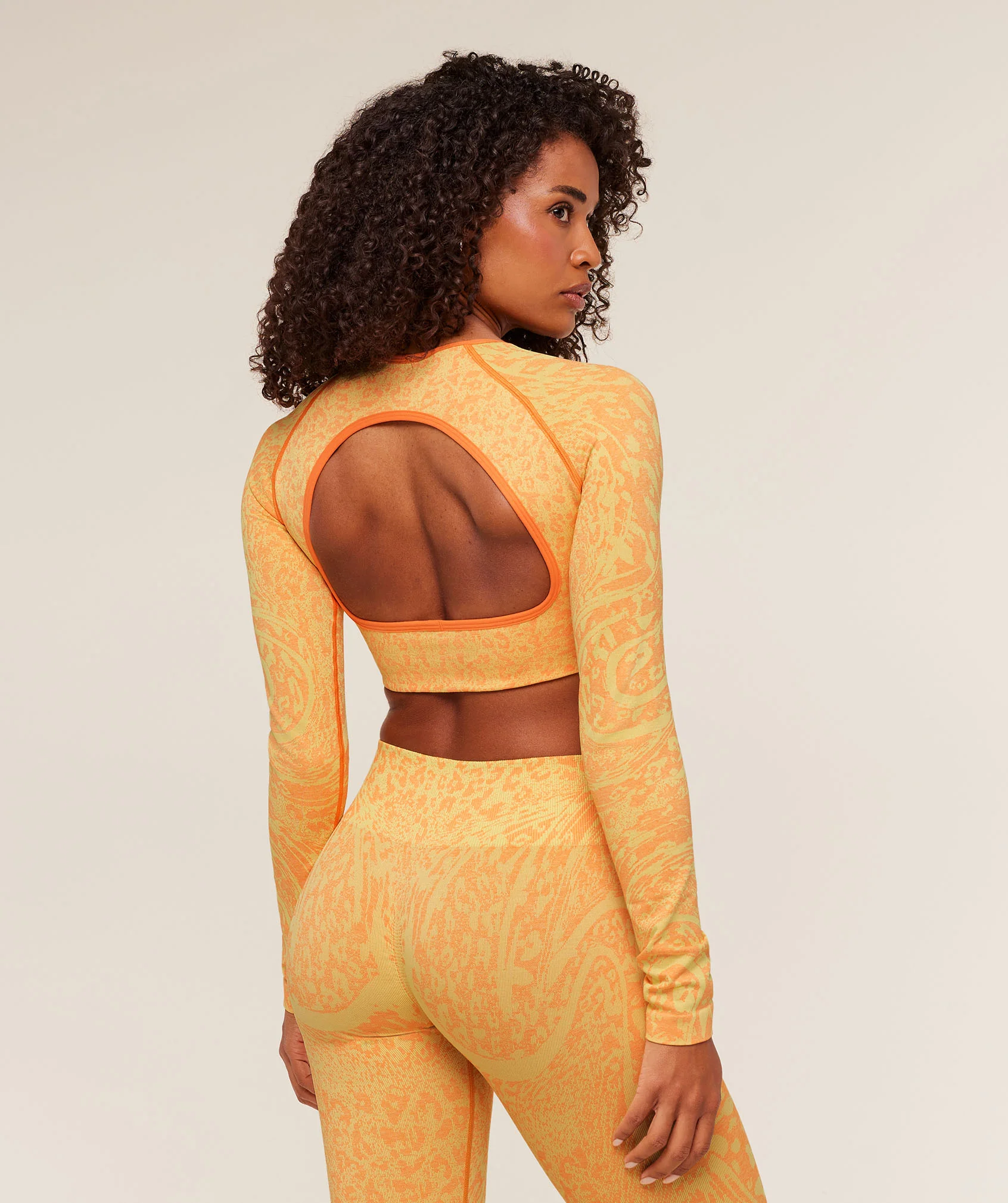 Gymshark Adapt Animal X Whitney Long Sleeve Crop Top - Sorbet Yellow /  Dayglow Peach - Image 3