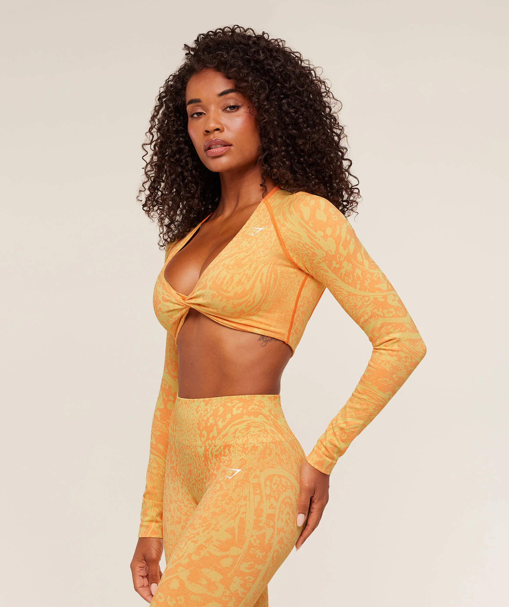 Gymshark Adapt Animal X Whitney Long Sleeve Crop Top - Sorbet Yellow /  Dayglow Peach - Image 4