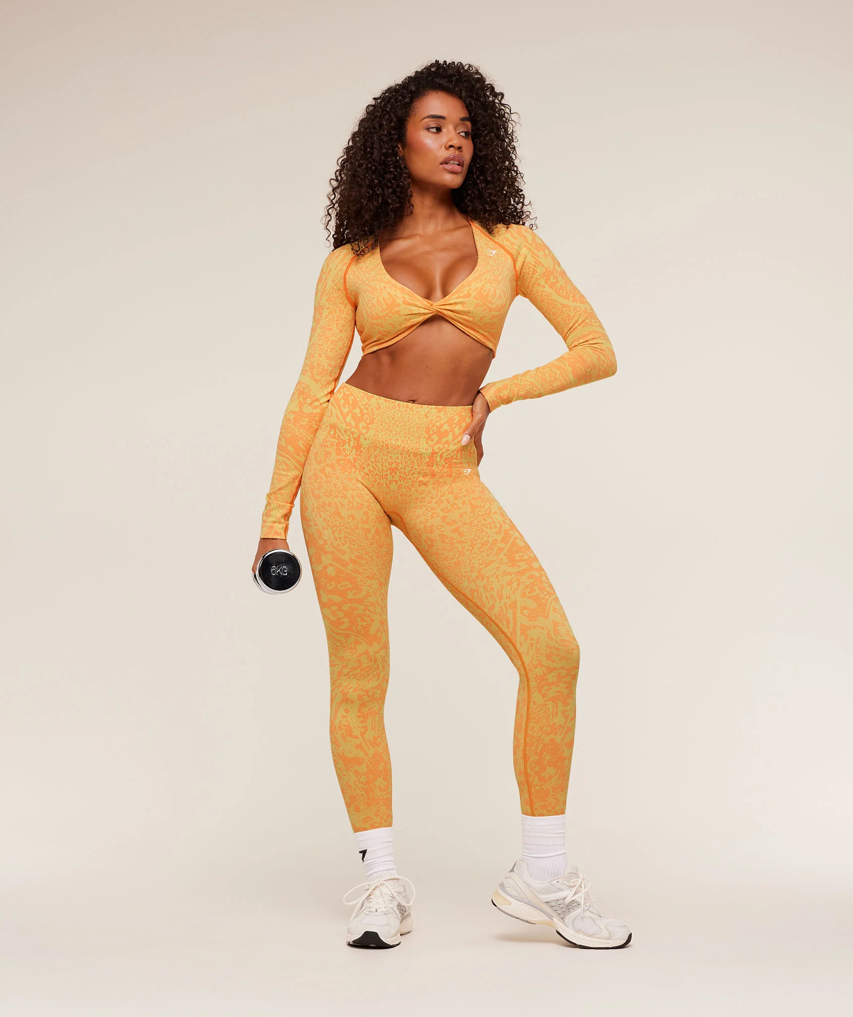 Gymshark Adapt Animal X Whitney Long Sleeve Crop Top - Sorbet Yellow /  Dayglow Peach - Image 5