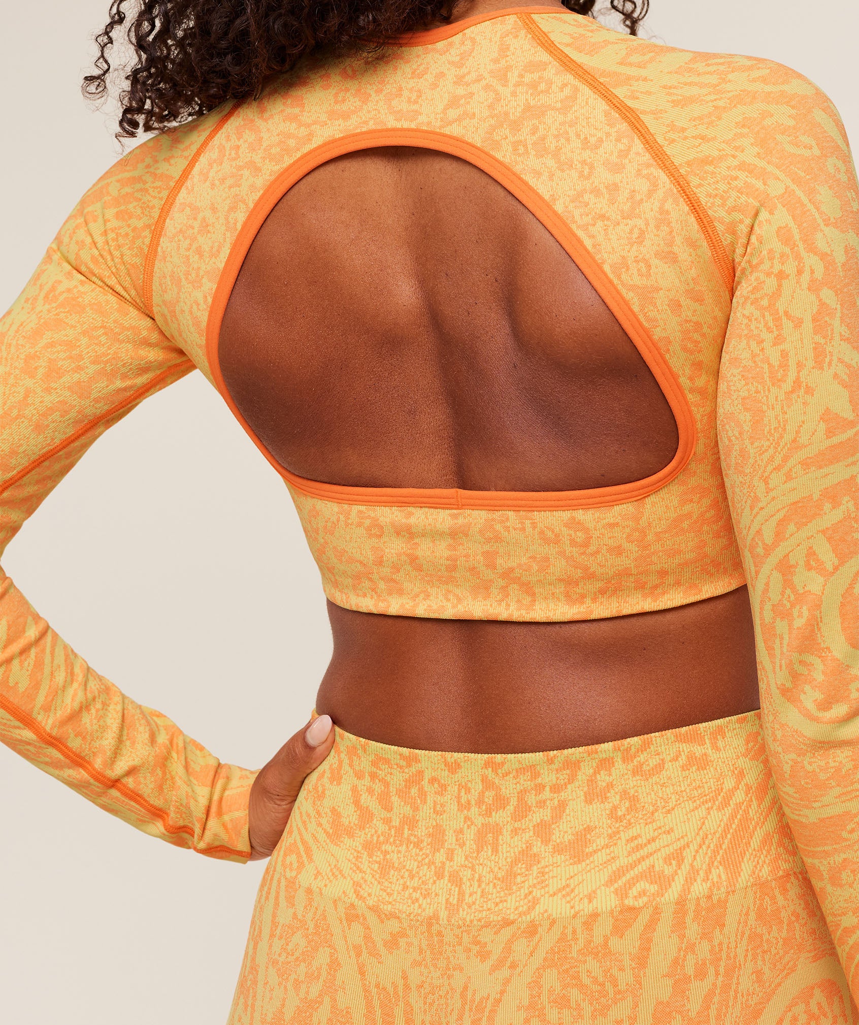 Gymshark Adapt Animal X Whitney Long Sleeve Crop Top - Sorbet Yellow /  Dayglow Peach - Image 6