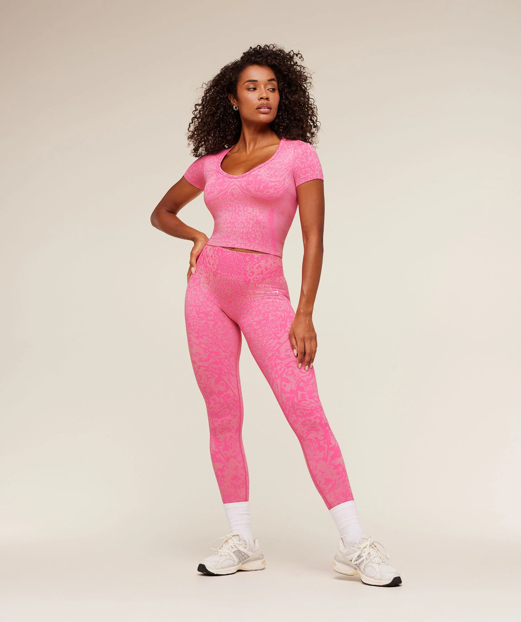 Gymshark Adapt Animal X Whitney Short Sleeve Top - Electric Pink / Sorbet Yellow - Image 5
