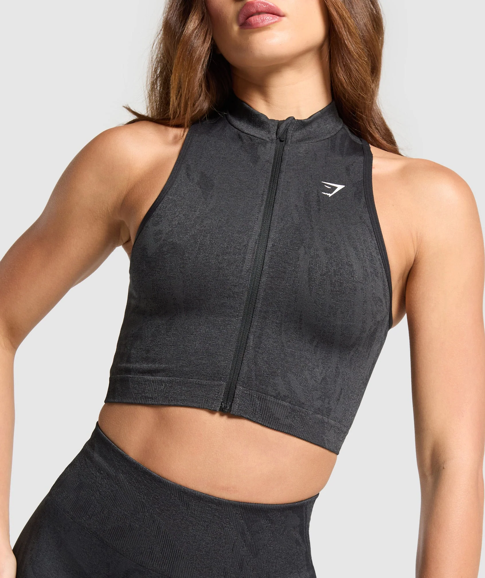 Gymshark Adapt Camo Seamless Zip Up Crop Top - Asphalt Grey/Black - Image 6