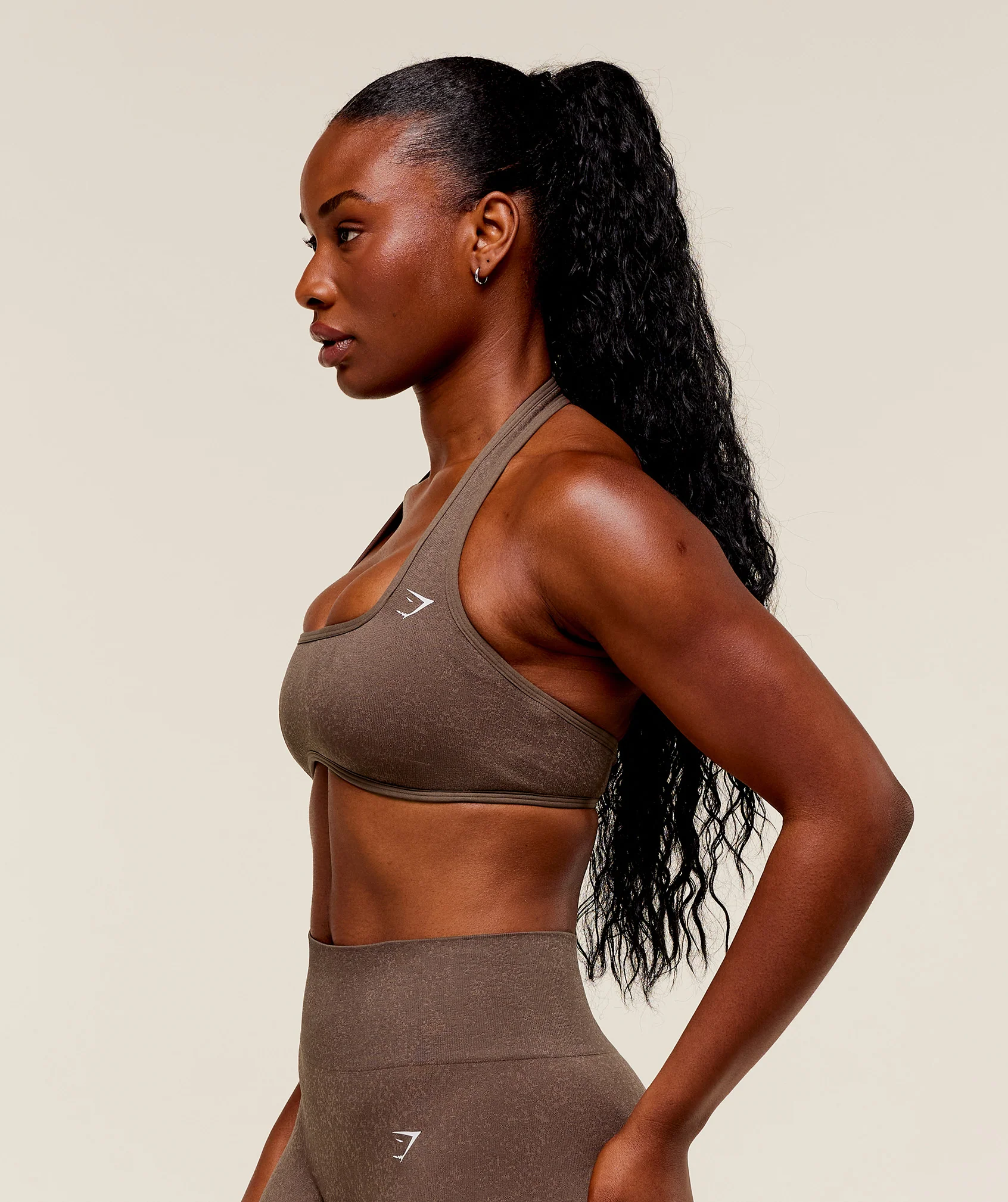 Gymshark Adapt Fleck x Whitney Halterneck Sports Bra - Soft Brown/Chestnut Pink - Image 3