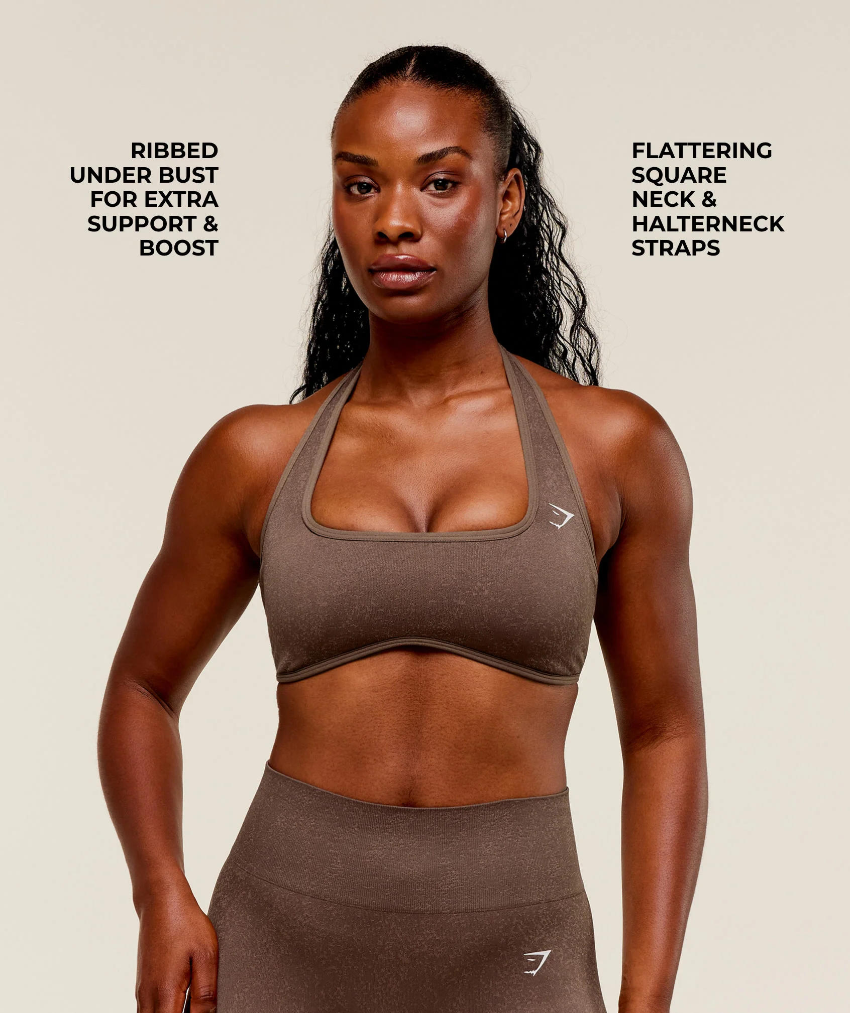 Gymshark Adapt Fleck x Whitney Halterneck Sports Bra - Soft Brown/Chestnut Pink - Image 4