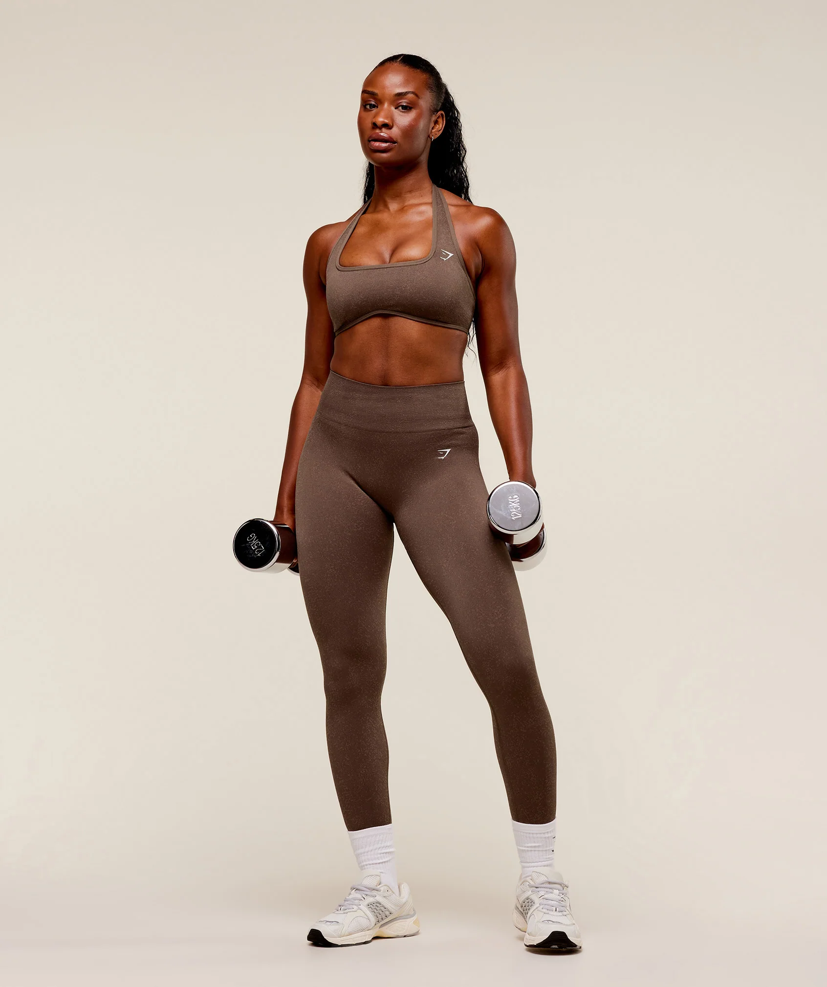 Gymshark Adapt Fleck x Whitney Halterneck Sports Bra - Soft Brown/Chestnut Pink - Image 6