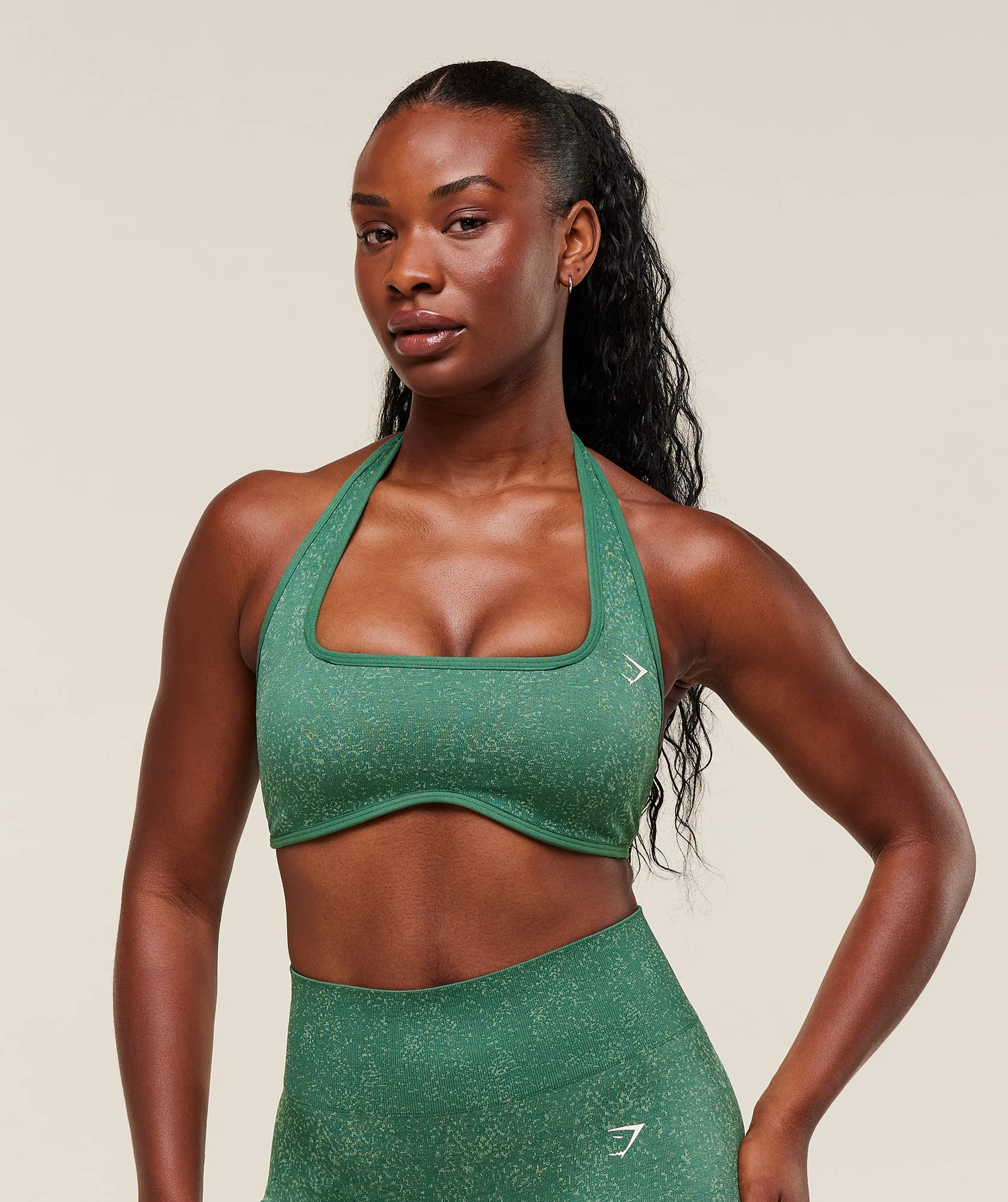 Gymshark Adapt Fleck x Whitney Halterneck Sports Bra - Lift Green/Clay Green