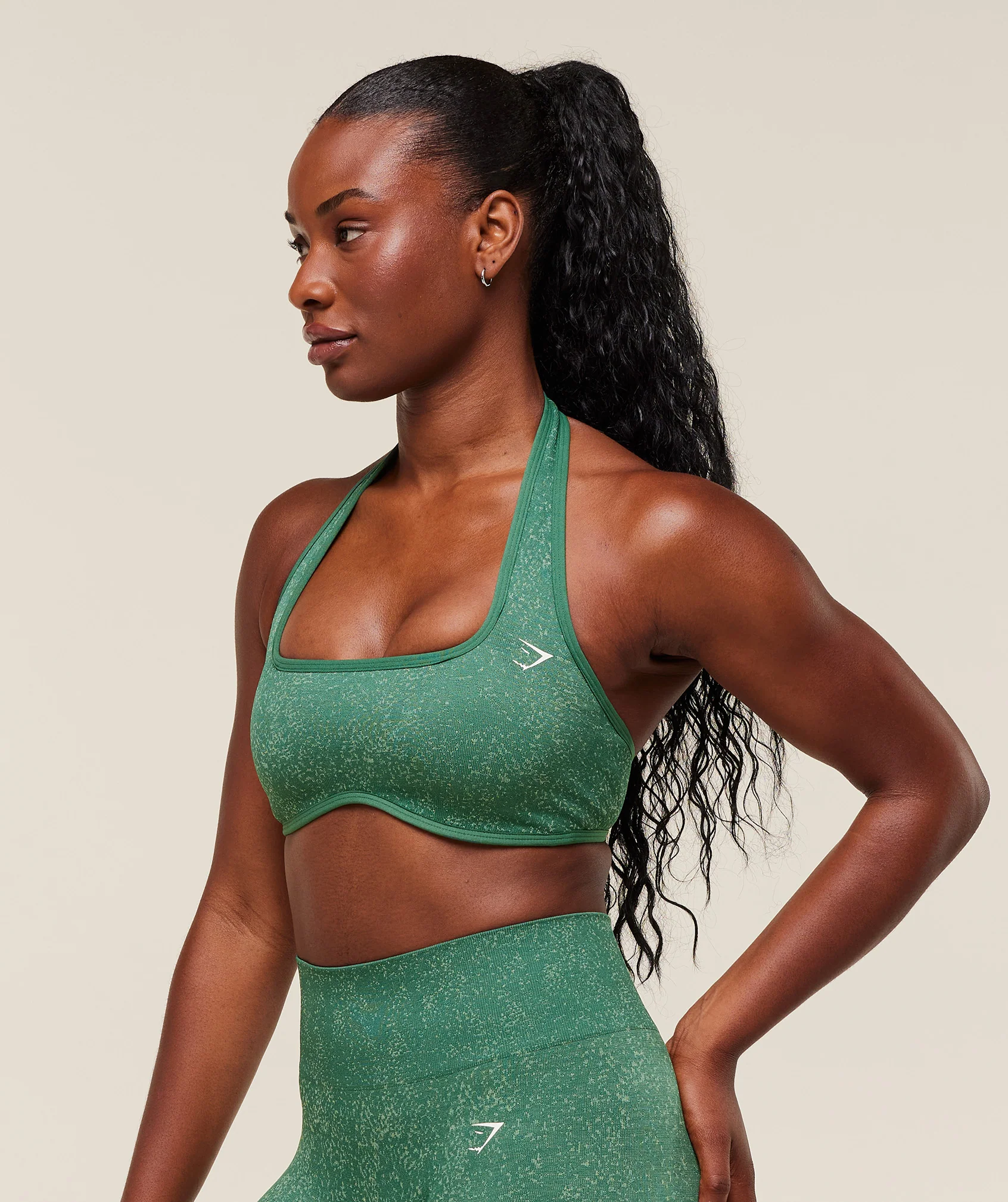 Gymshark Adapt Fleck x Whitney Halterneck Sports Bra - Lift Green/Clay Green - Image 3