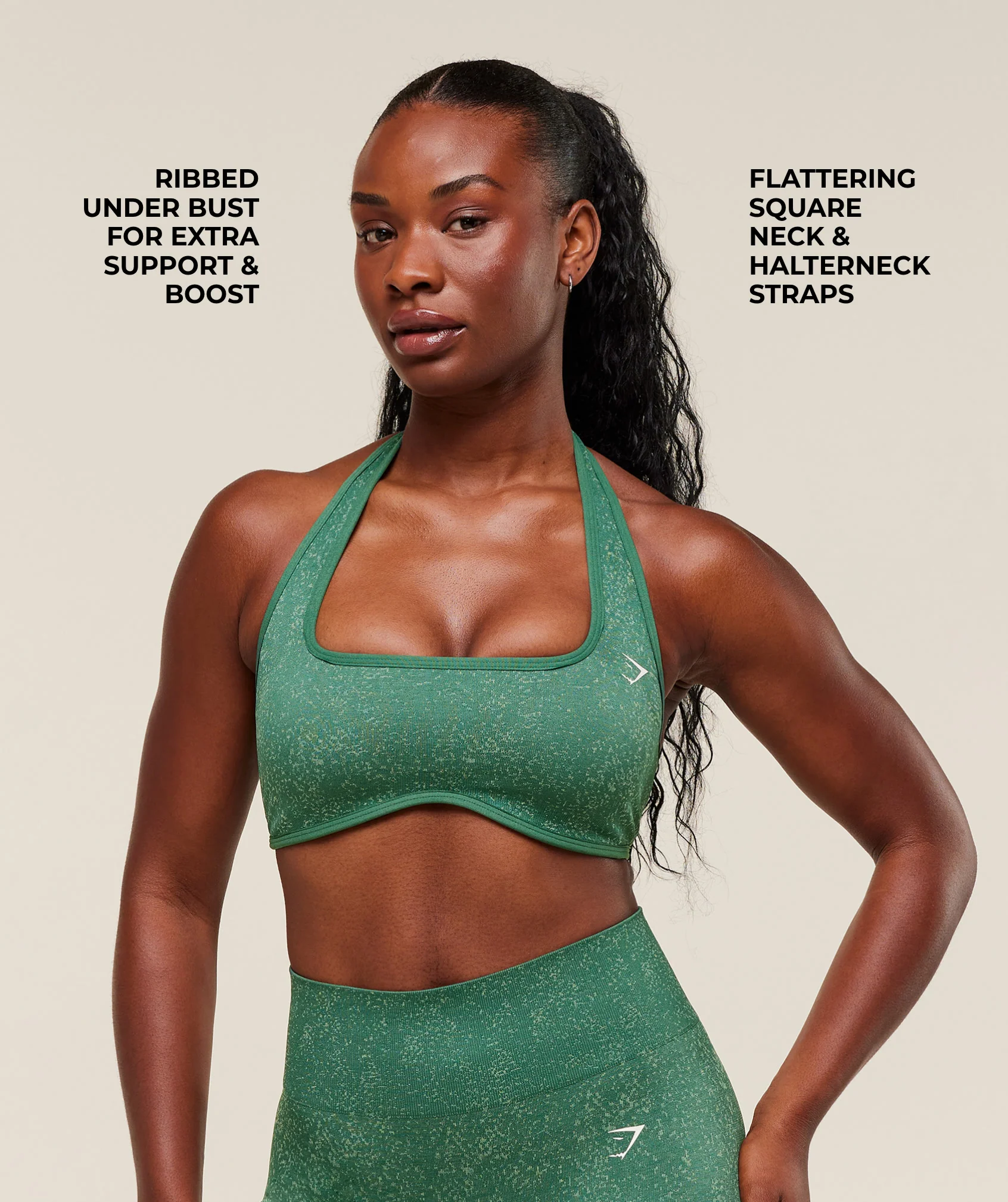 Gymshark Adapt Fleck x Whitney Halterneck Sports Bra - Lift Green/Clay Green - Image 4