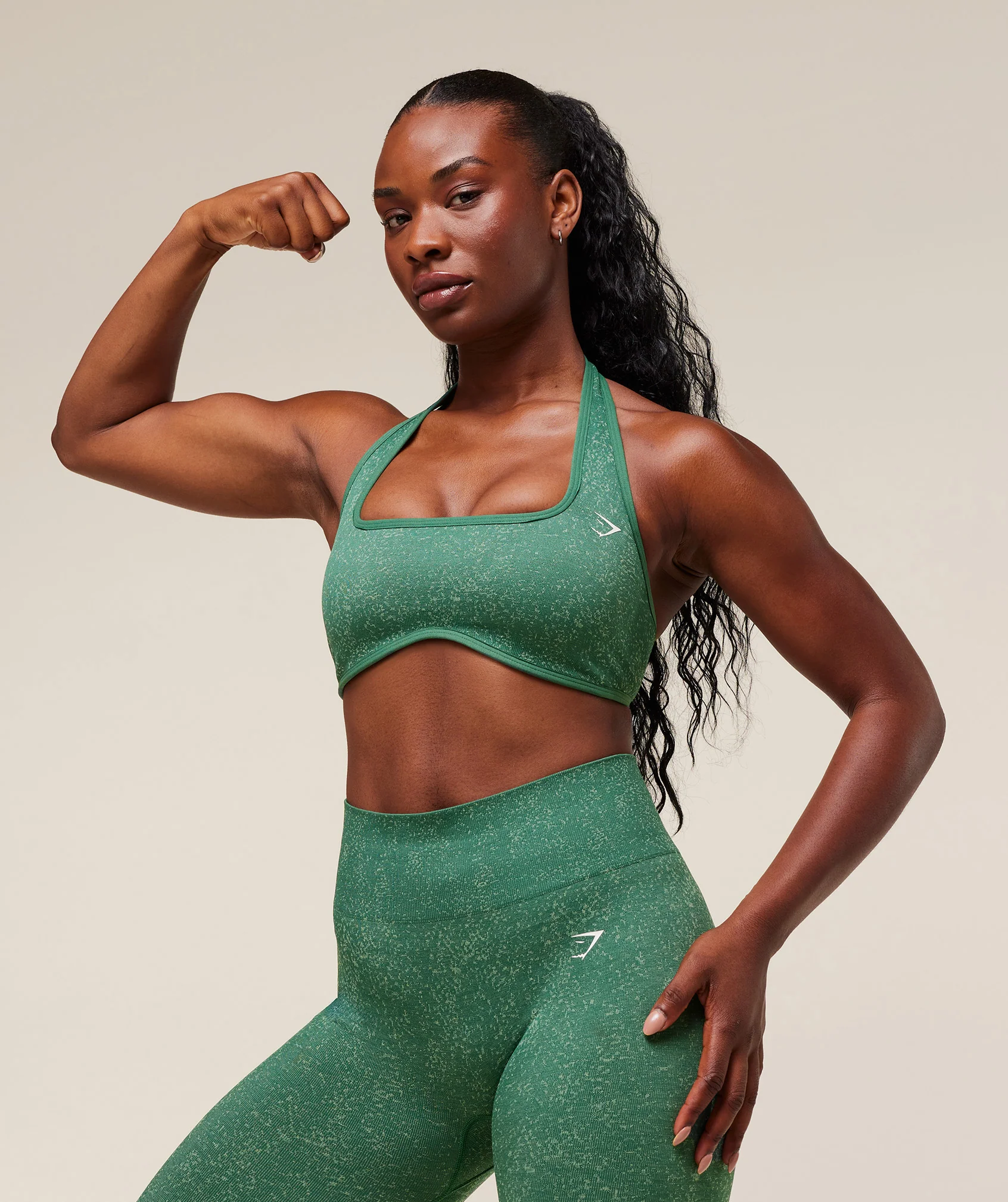 Gymshark Adapt Fleck x Whitney Halterneck Sports Bra - Lift Green/Clay Green - Image 6
