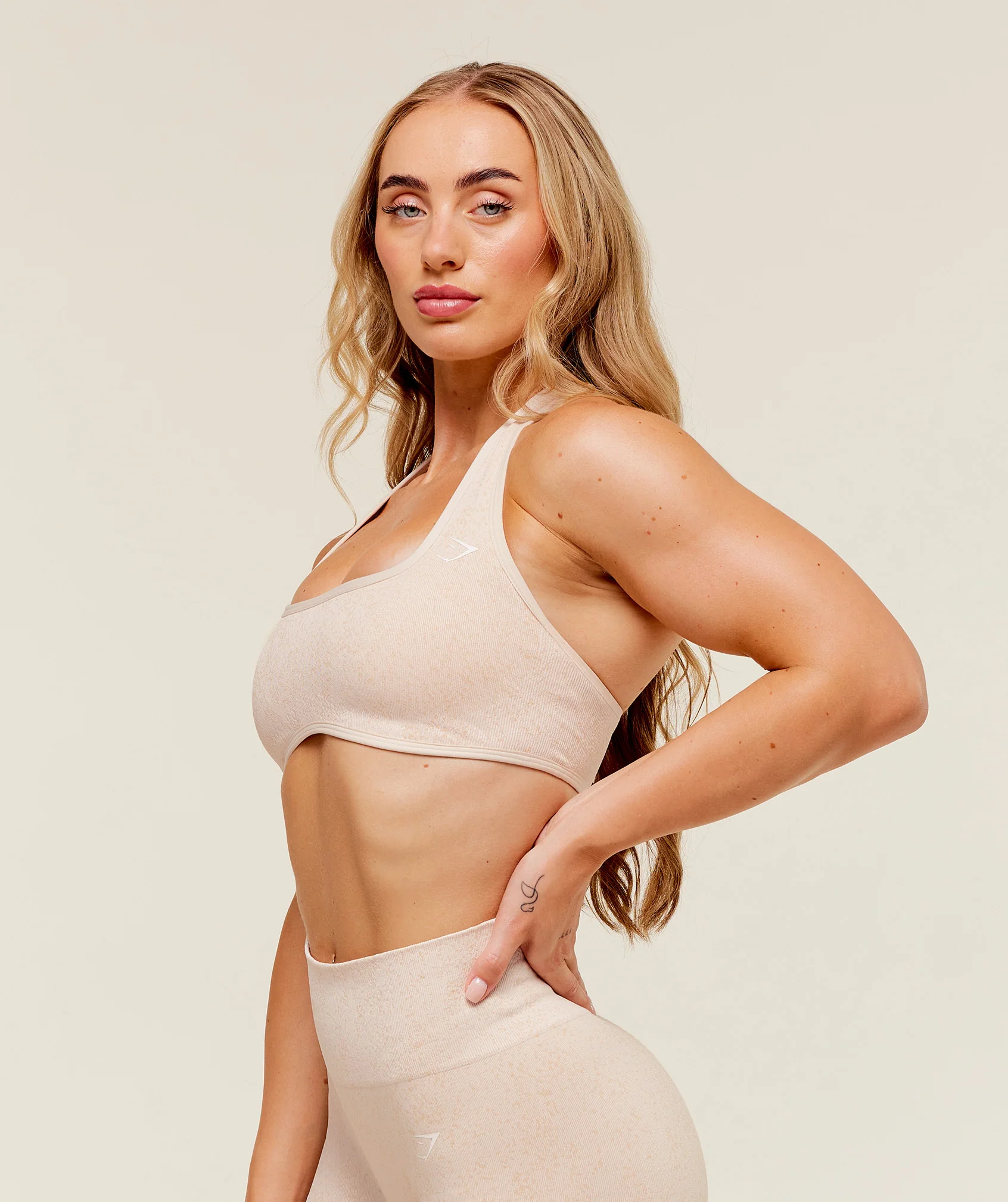 Gymshark Adapt Fleck x Whitney Halterneck Sports Bra - Coconut White - Image 3