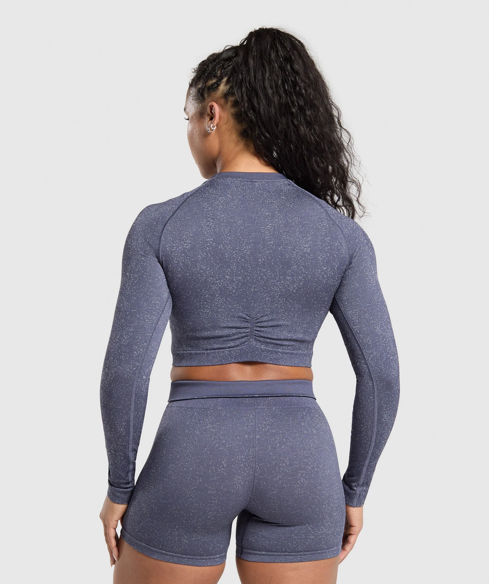 Gymshark Adapt Fleck Seamless Long Sleeve Crop Top - Weighted Purple/Metal Purple - Image 2