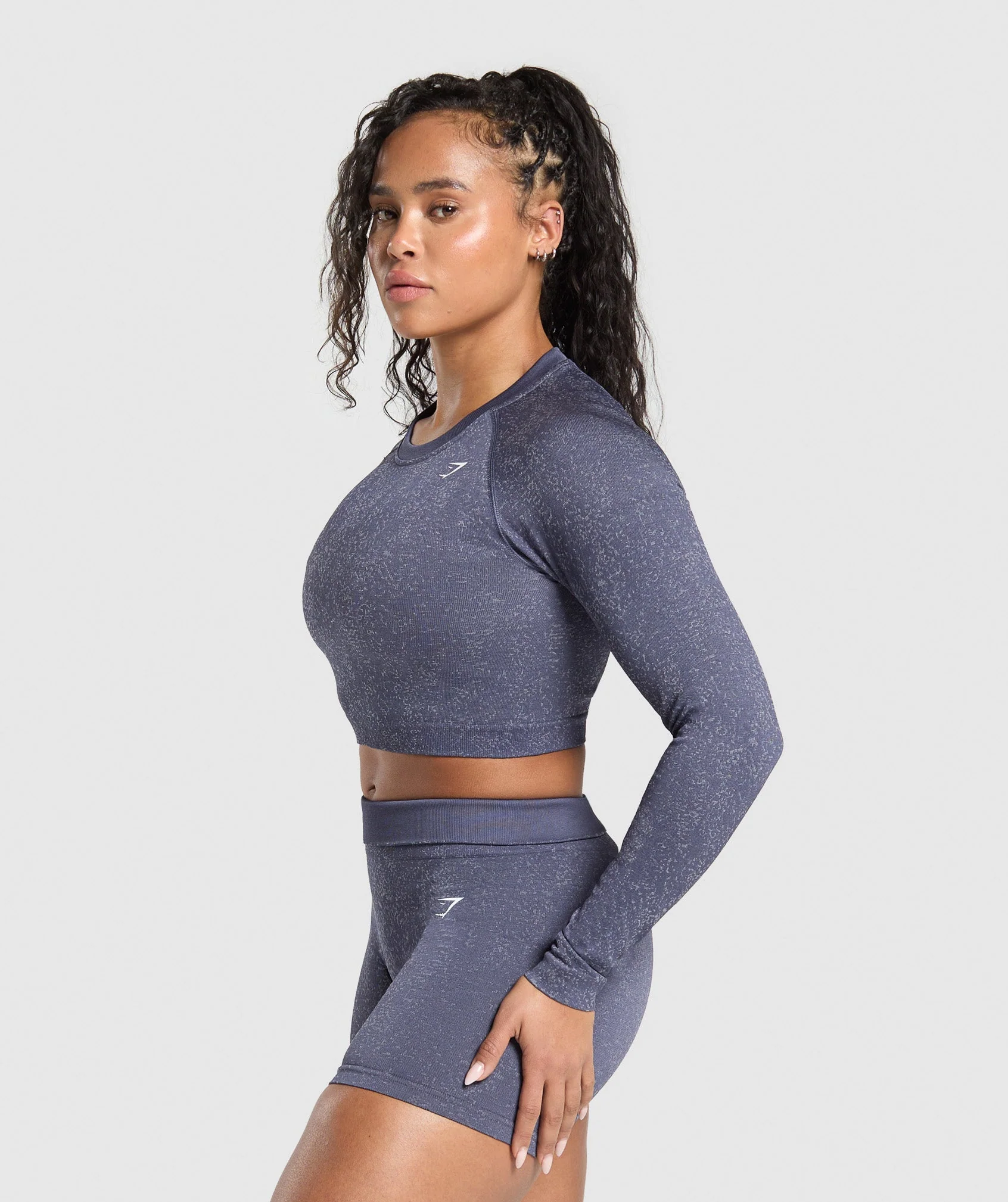 Gymshark Adapt Fleck Seamless Long Sleeve Crop Top - Weighted Purple/Metal Purple - Image 3