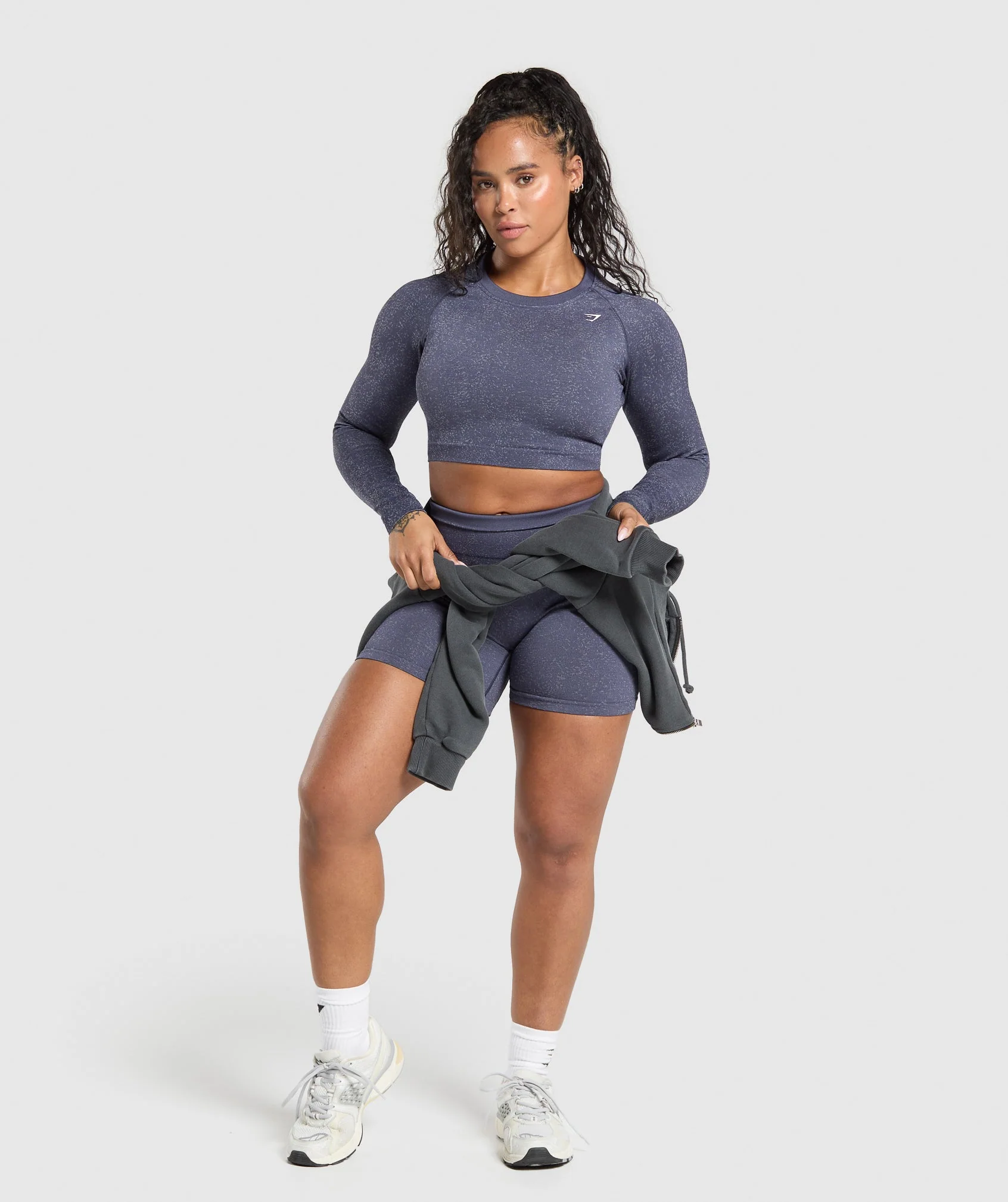 Gymshark Adapt Fleck Seamless Long Sleeve Crop Top - Weighted Purple/Metal Purple - Image 6