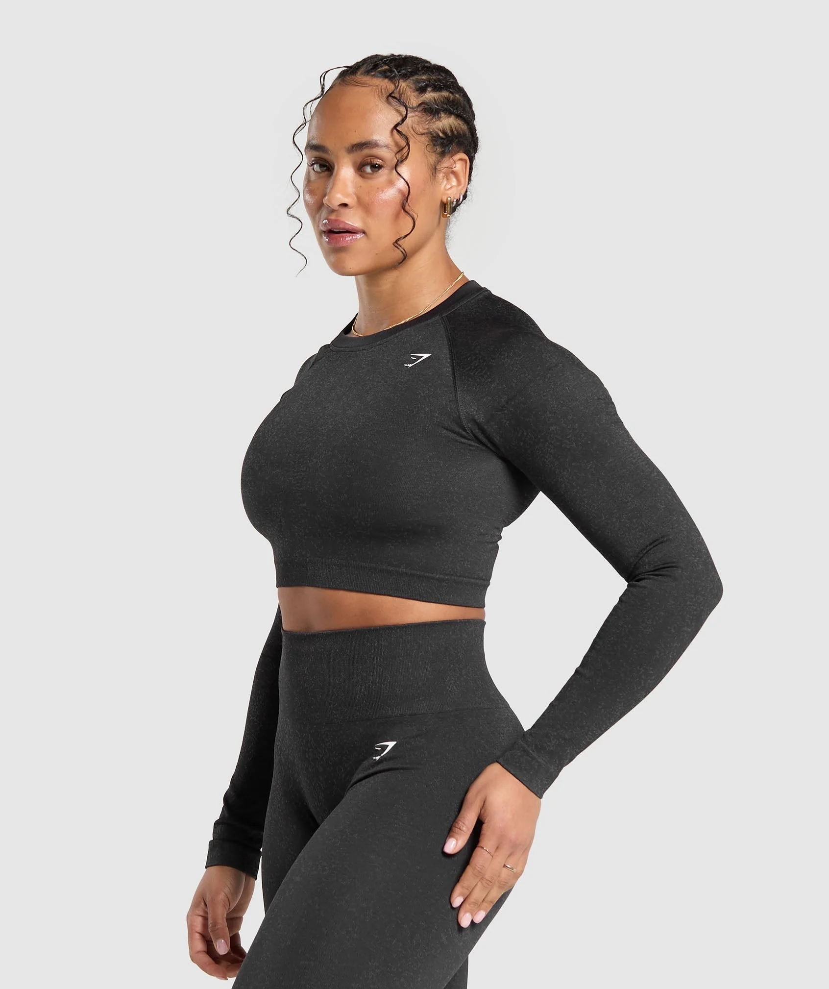 Gymshark Adapt Fleck Seamless Long Sleeve Crop Top - Mineral | Black - Image 3