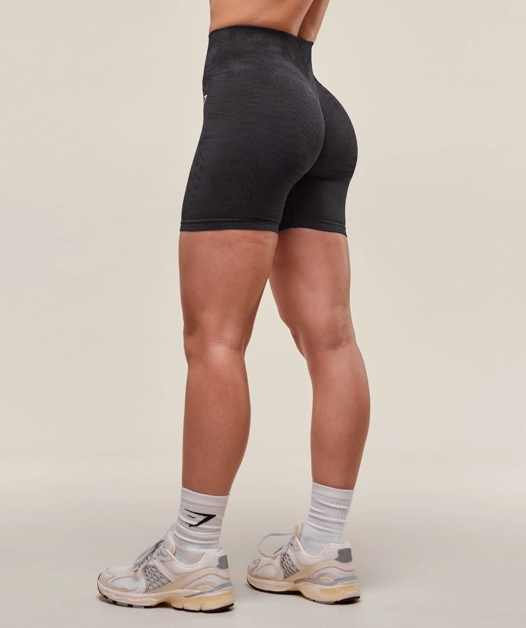 Gymshark Adapt Animal X Whitney Seamless Shorts - Asphalt Grey/Black - Image 4