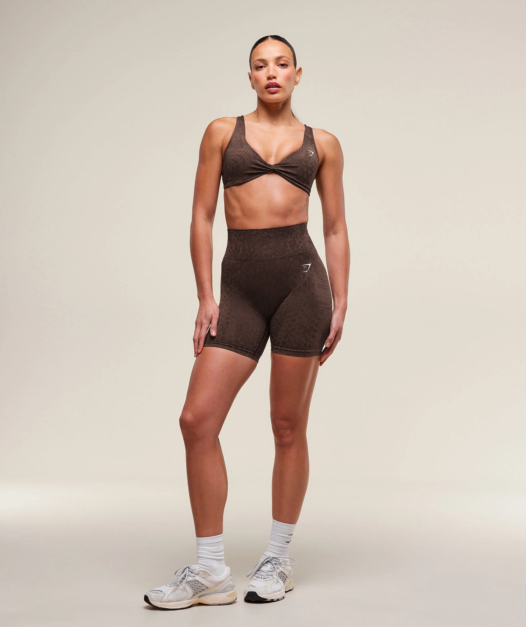 Gymshark Adapt Animal X Whitney Seamless Twist Front Bra - Archive Brown/Soft Brown - Image 4