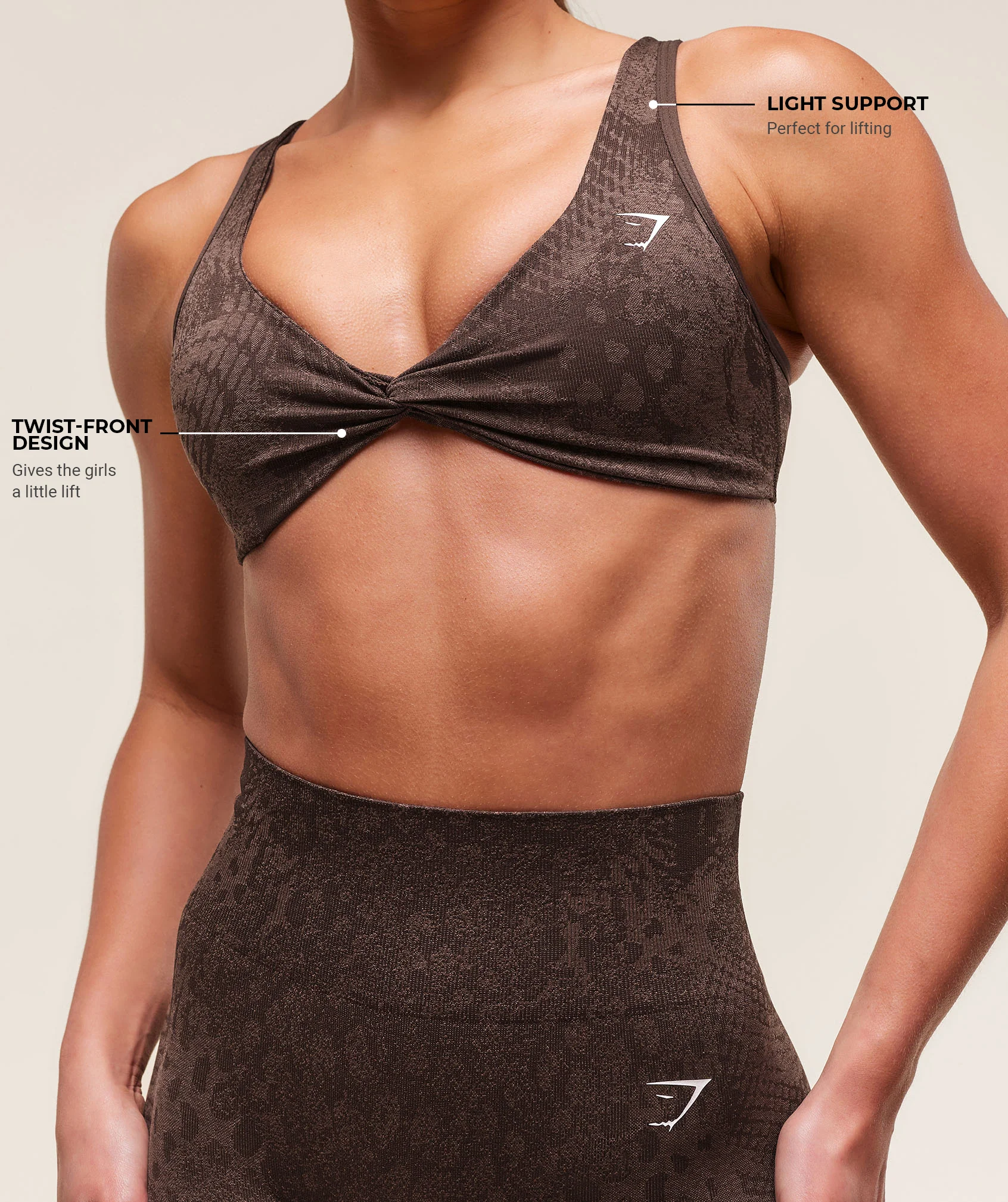 Gymshark Adapt Animal X Whitney Seamless Twist Front Bra - Archive Brown/Soft Brown - Image 6