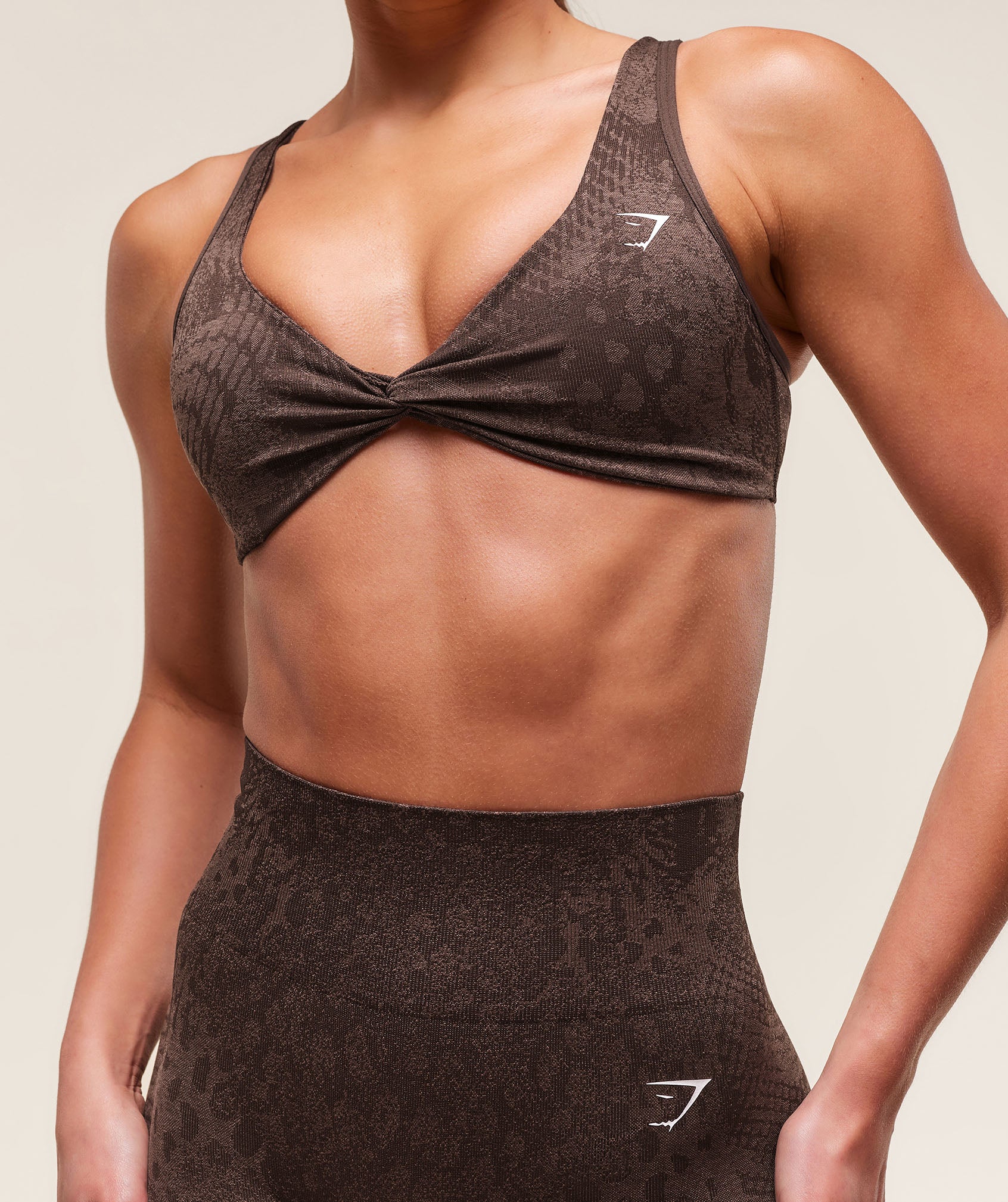 Gymshark Adapt Animal X Whitney Seamless Twist Front Bra - Archive Brown/Soft Brown - Image 7