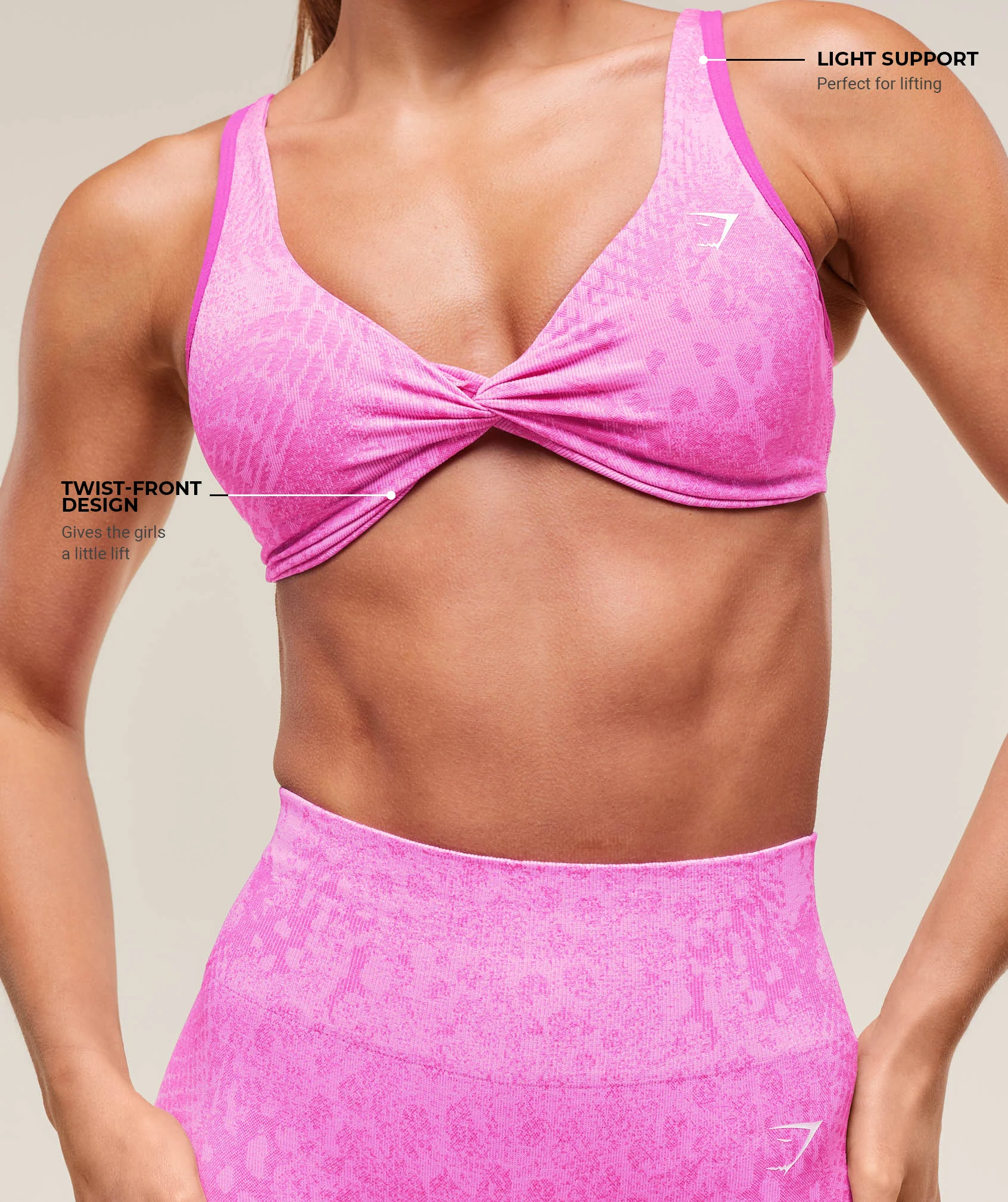 Gymshark Adapt Animal X Whitney Seamless Twist Front Bra - Sour Pink/Vibrant Pink - Image 6