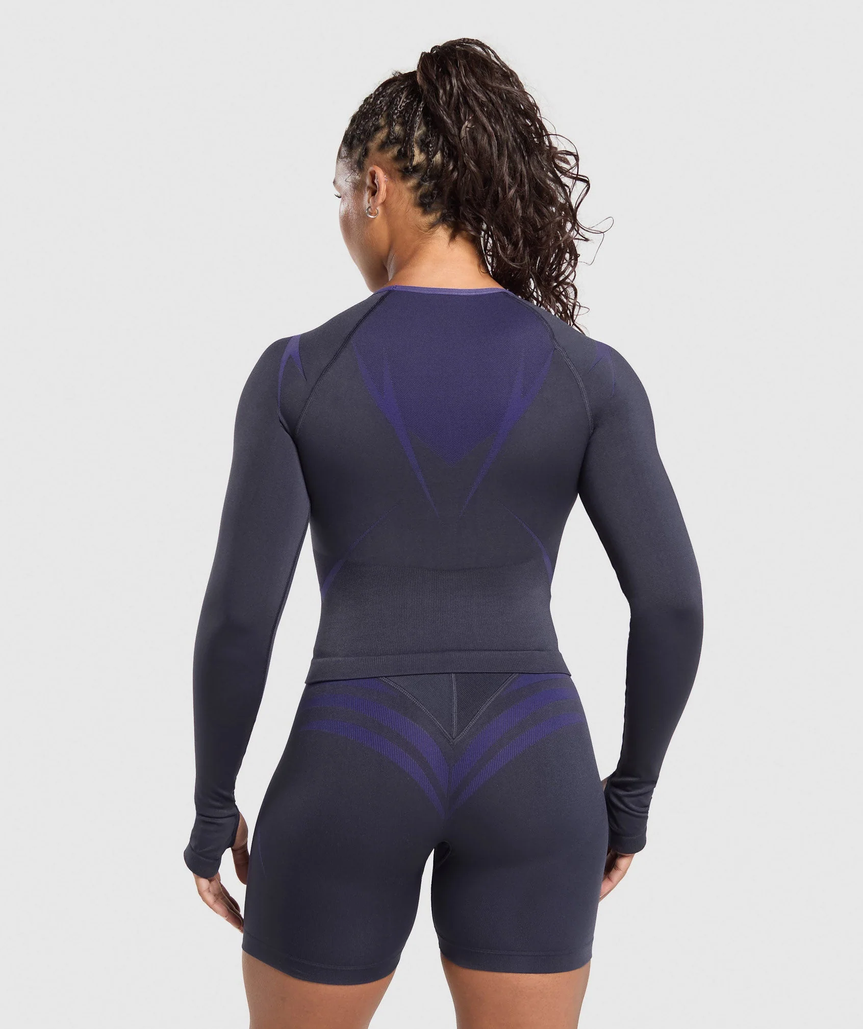 Gymshark Apex Lift Seamless Long Sleeve Crop Top - Heavy Blue/Cobalt Purple - Image 2