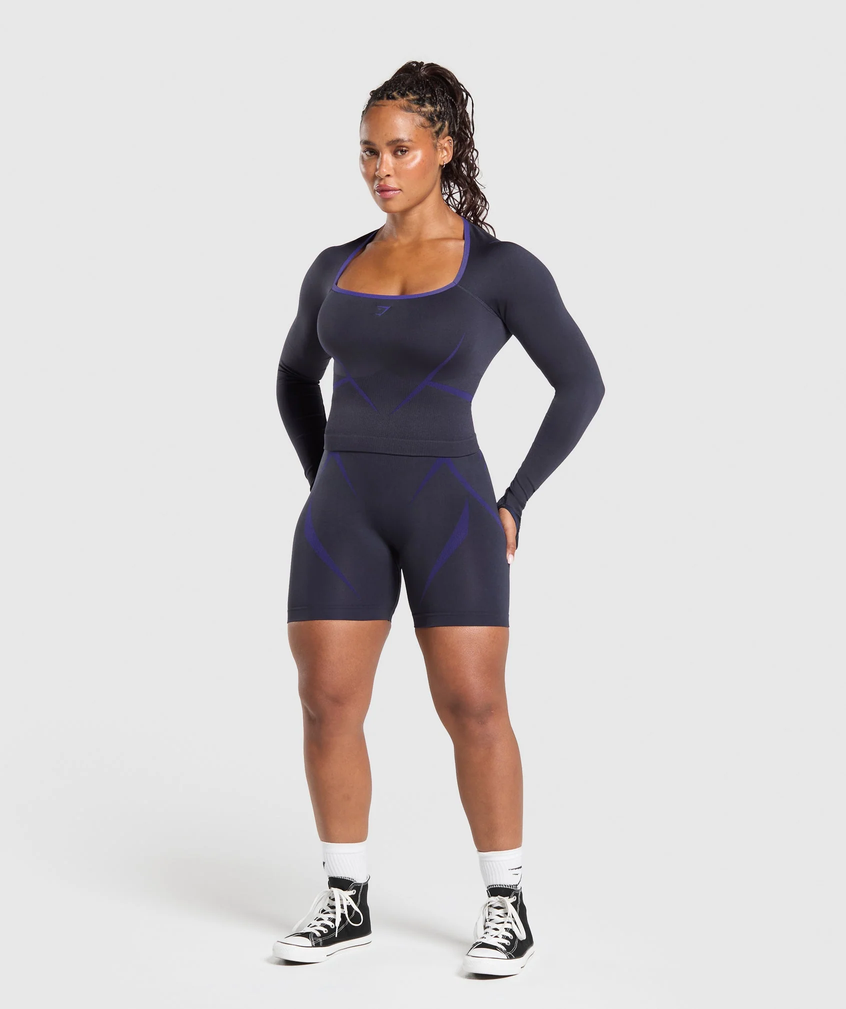 Gymshark Apex Lift Seamless Long Sleeve Crop Top - Heavy Blue/Cobalt Purple - Image 4