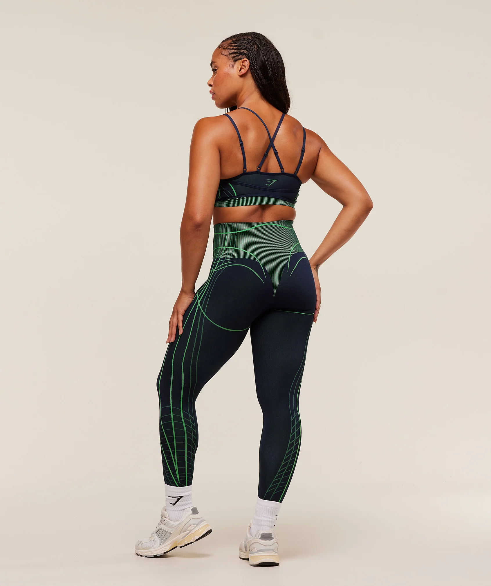 Gymshark Apex Seamless Leggings - Heavy Blue/Active Green - Image 4