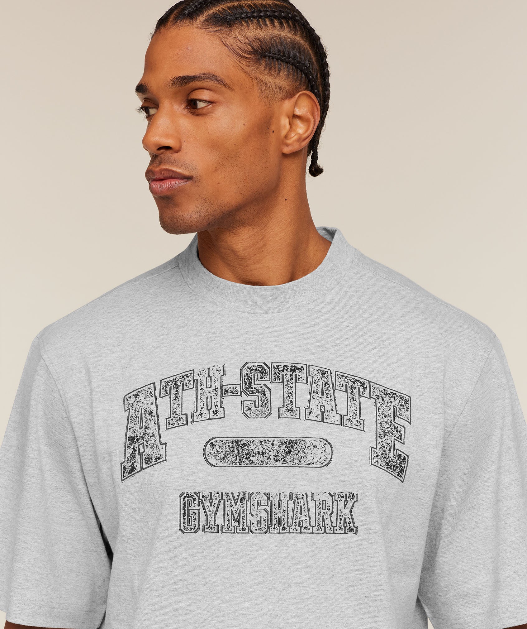 Gymshark Ath-State Graphic T-Shirt - Light Grey Core Marl - Image 5