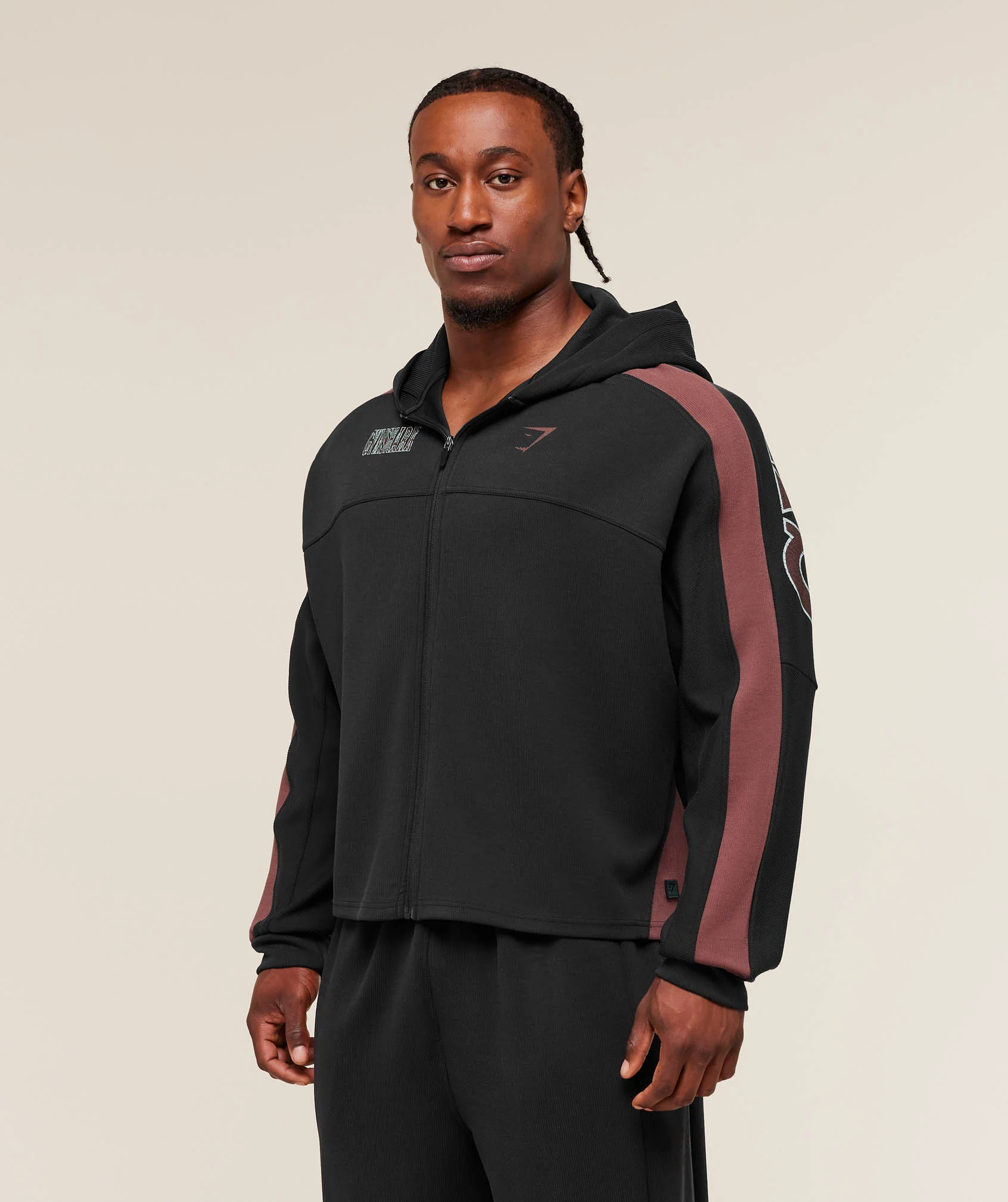 Gymshark Bodybuilding Zip Up Hoodie - GS Black/GS Burgundy Brown - Image 3