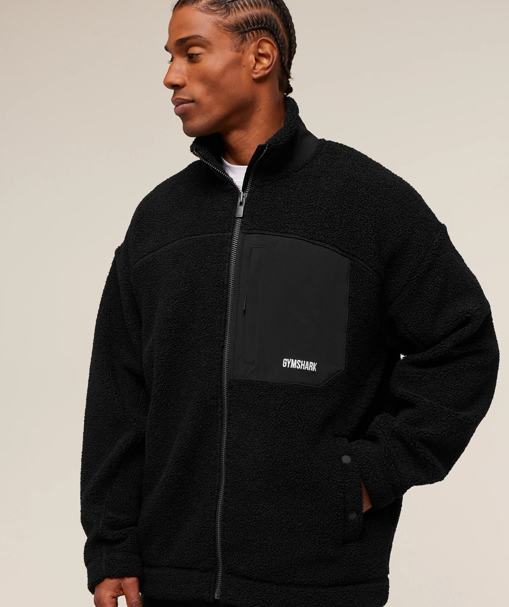 Gymshark Borg Zip Through Jacket - Black - Image 3