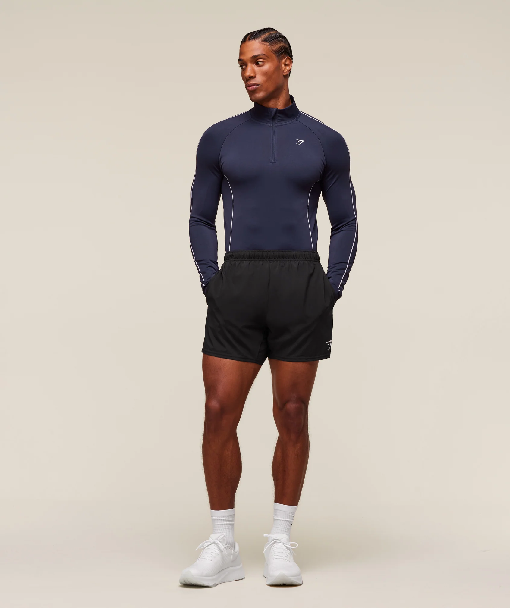 Gymshark Clean Contour Seamless 1/4 Zip - Heavy Blue/White - Image 3