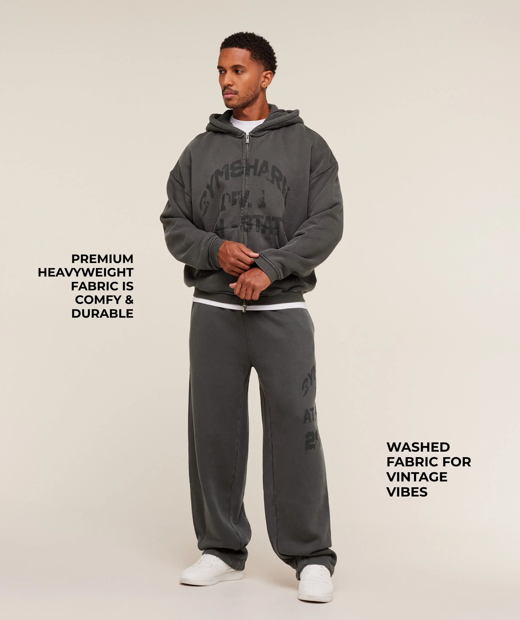 Gymshark Collegiate Washed Wide Leg Joggers - Asphalt Grey - Image 2
