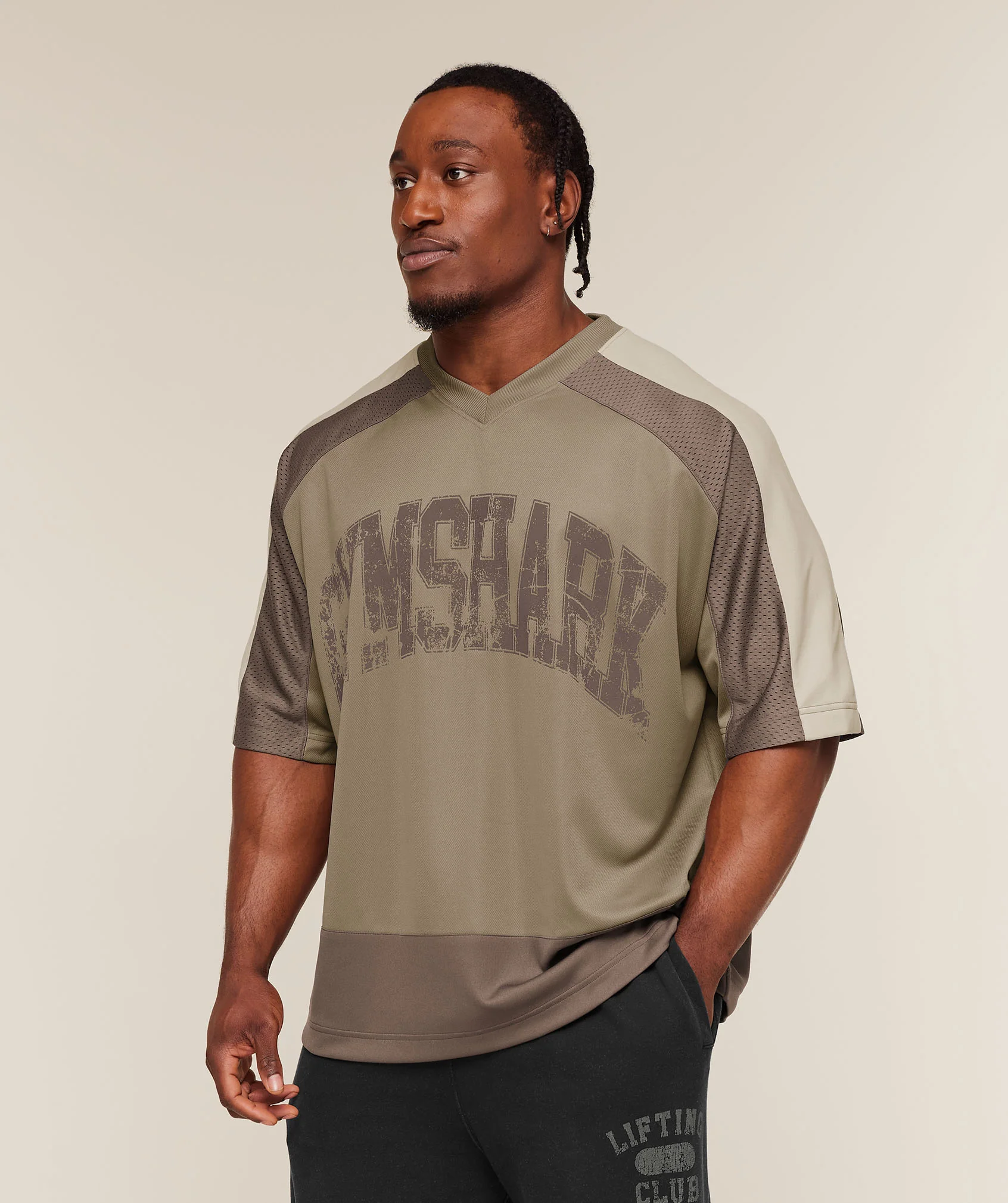 Gymshark Collective Mesh Wordmark Jersey - Lifestyle Brown/Soft Brown/Pebble Grey - Image 4