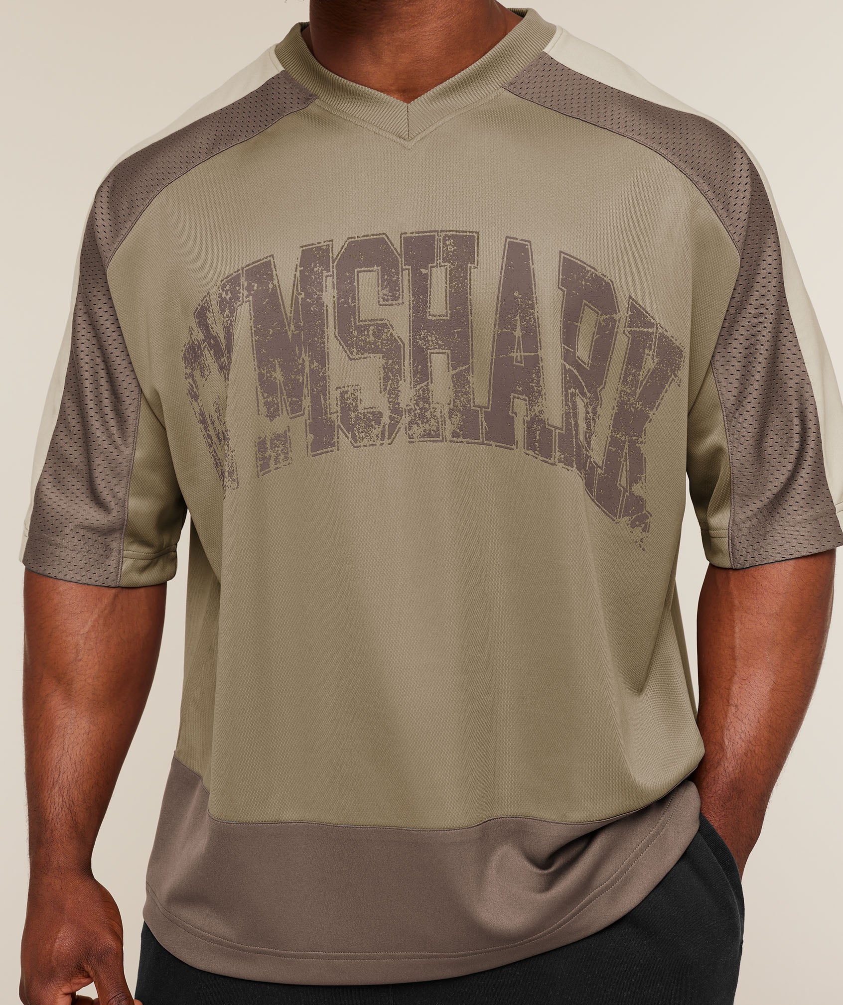 Gymshark Collective Mesh Wordmark Jersey - Lifestyle Brown/Soft Brown/Pebble Grey - Image 5