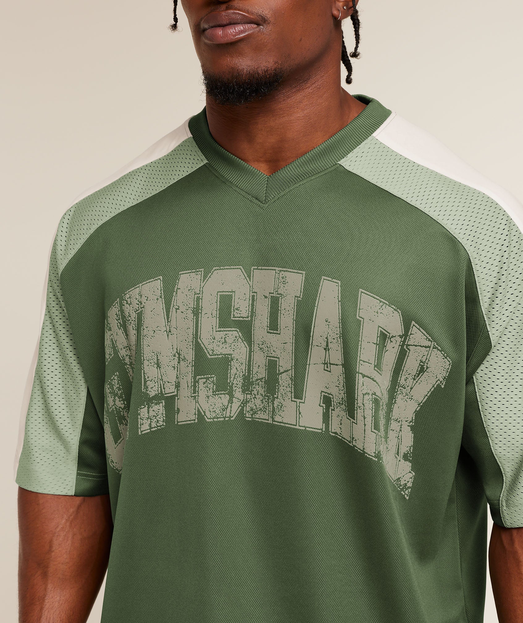 Gymshark Collective Mesh Wordmark Jersey - Core Olive/Haze Green/Soft White - Image 5