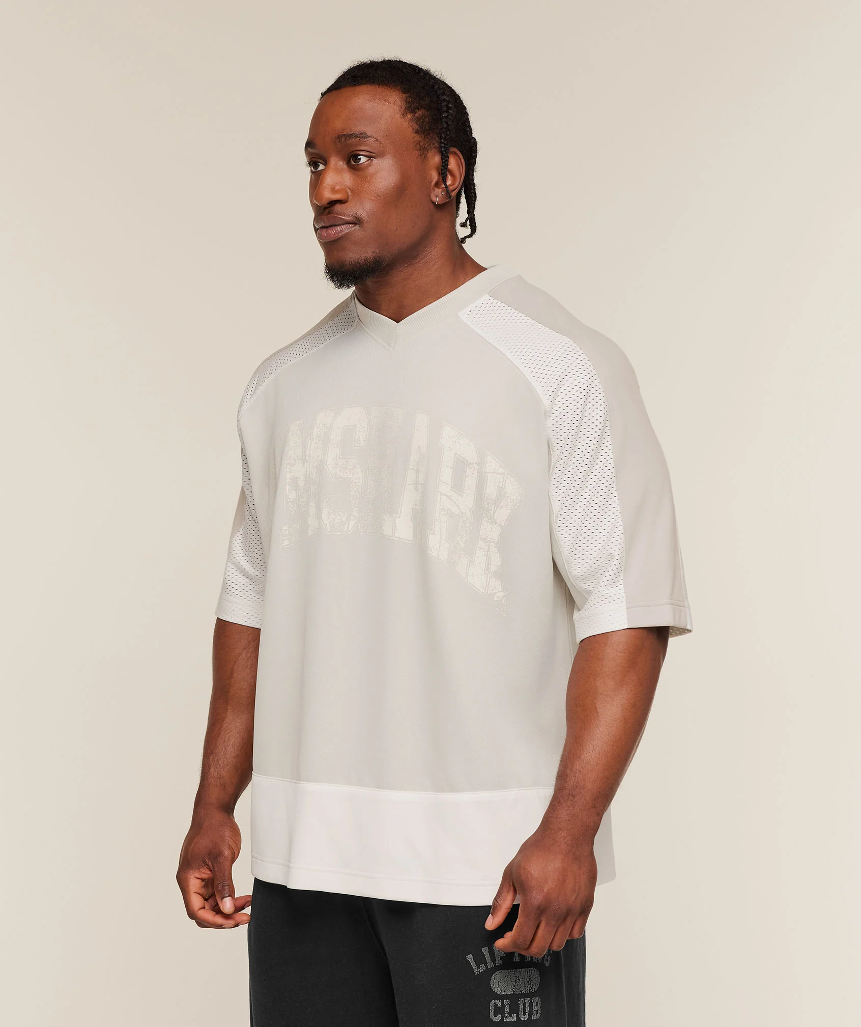 Gymshark Collective Mesh Wordmark Jersey - Tinted White/Soft White/Pebble Grey - Image 4