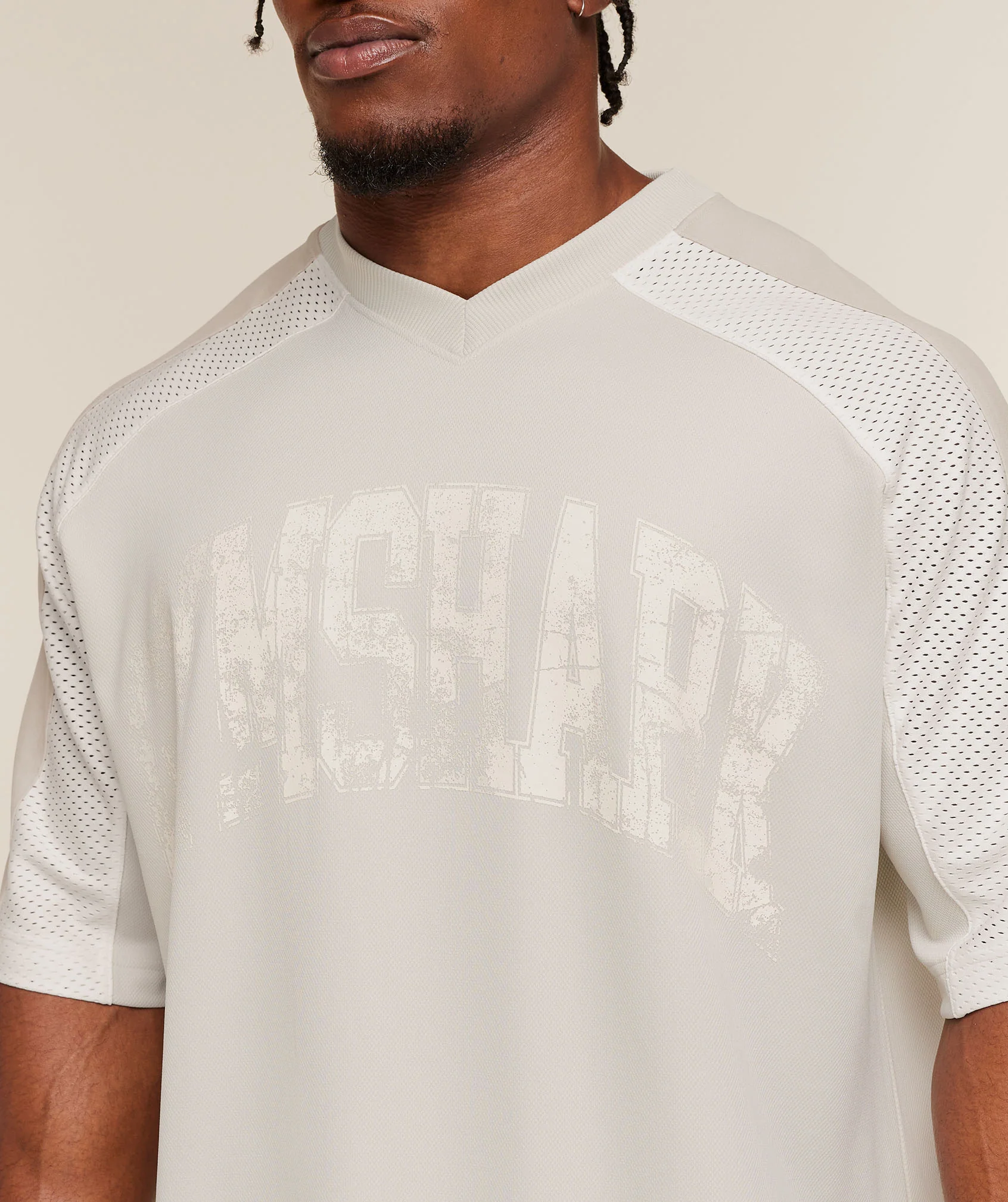 Gymshark Collective Mesh Wordmark Jersey - Tinted White/Soft White/Pebble Grey - Image 5