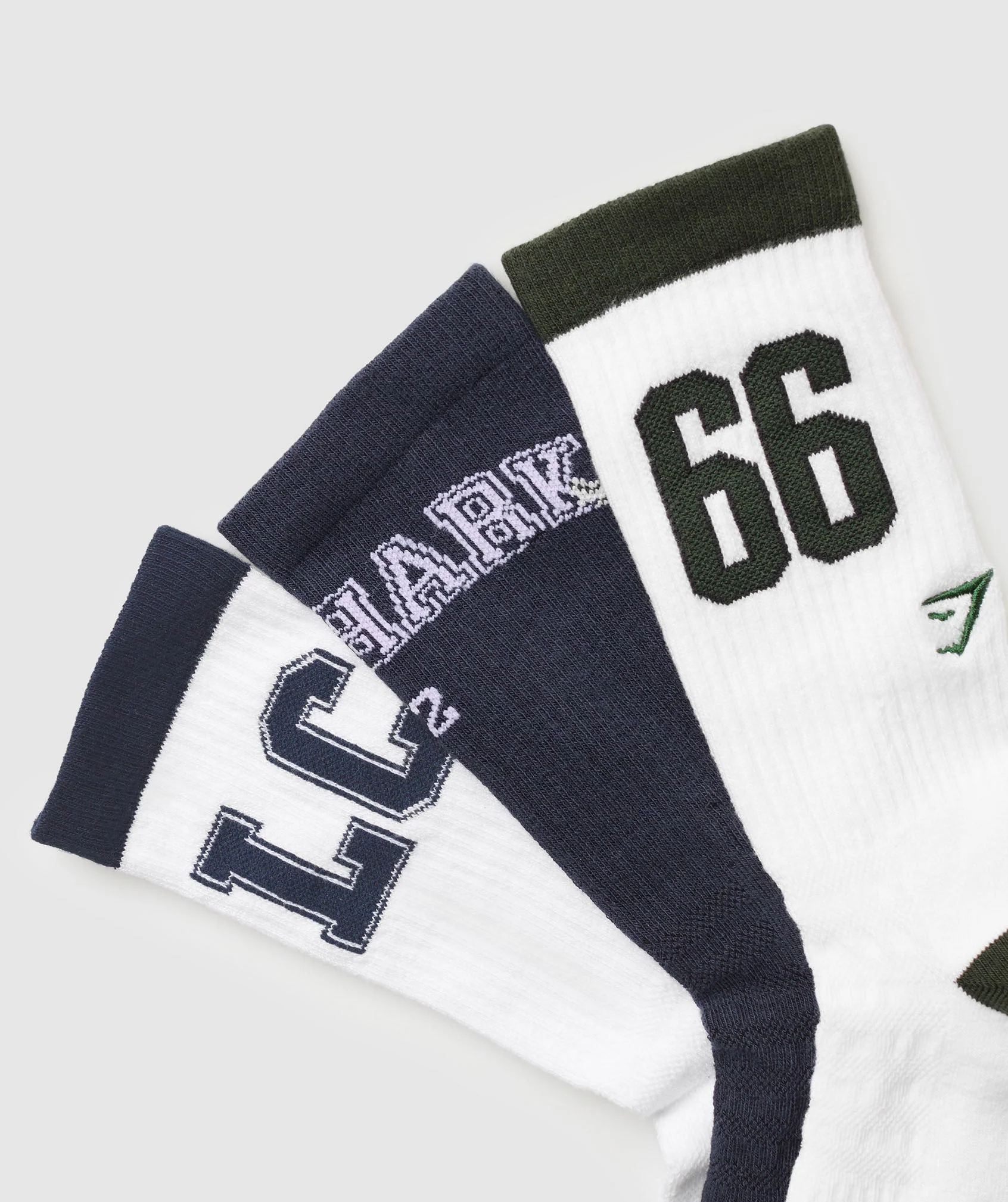 Gymshark Collegiate Crew Socks 3pk - White/Heavy Blue/Trail Green - Image 2