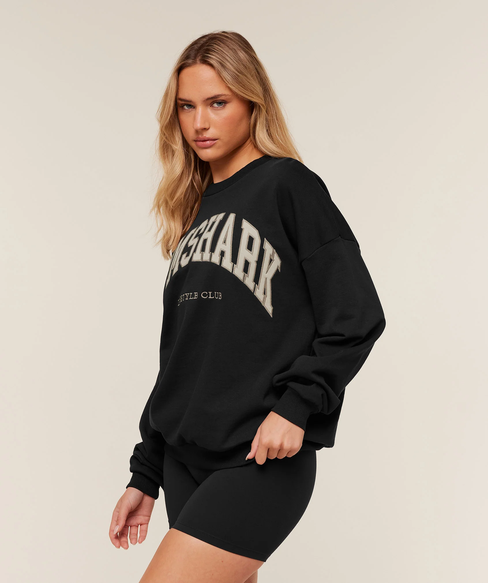 Gymshark Collegiate Graphic Crew Neck Pullover - Black/ Pebble Grey - Image 3