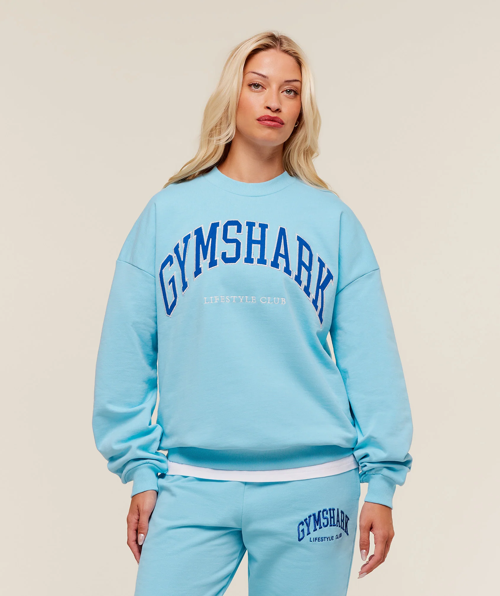 Gymshark Collegiate Graphic Crew Neck Pullover - Athletic Light Blue