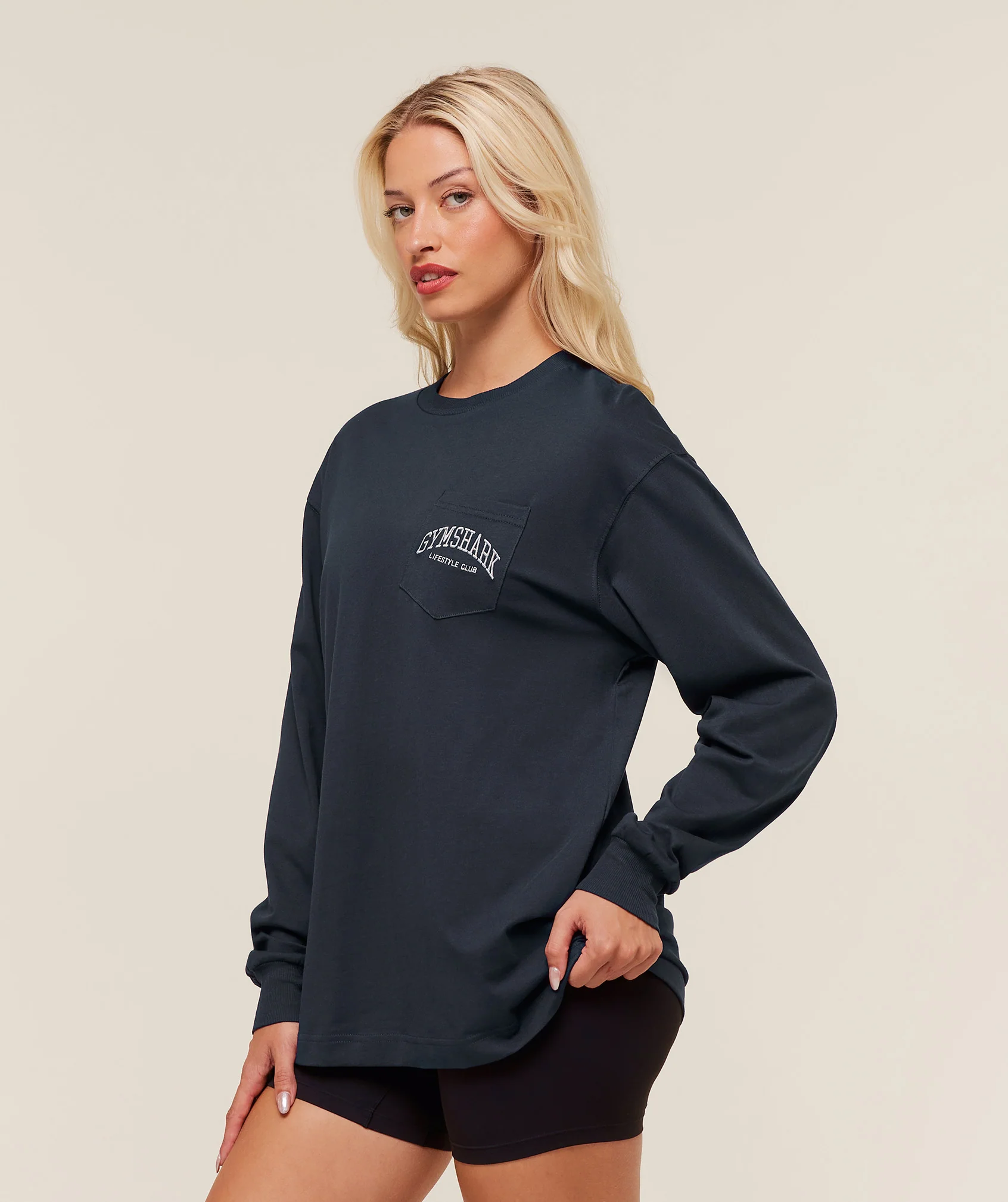 Gymshark Collegiate Graphic Long Sleeve T-Shirt - Heavy Blue - Image 3