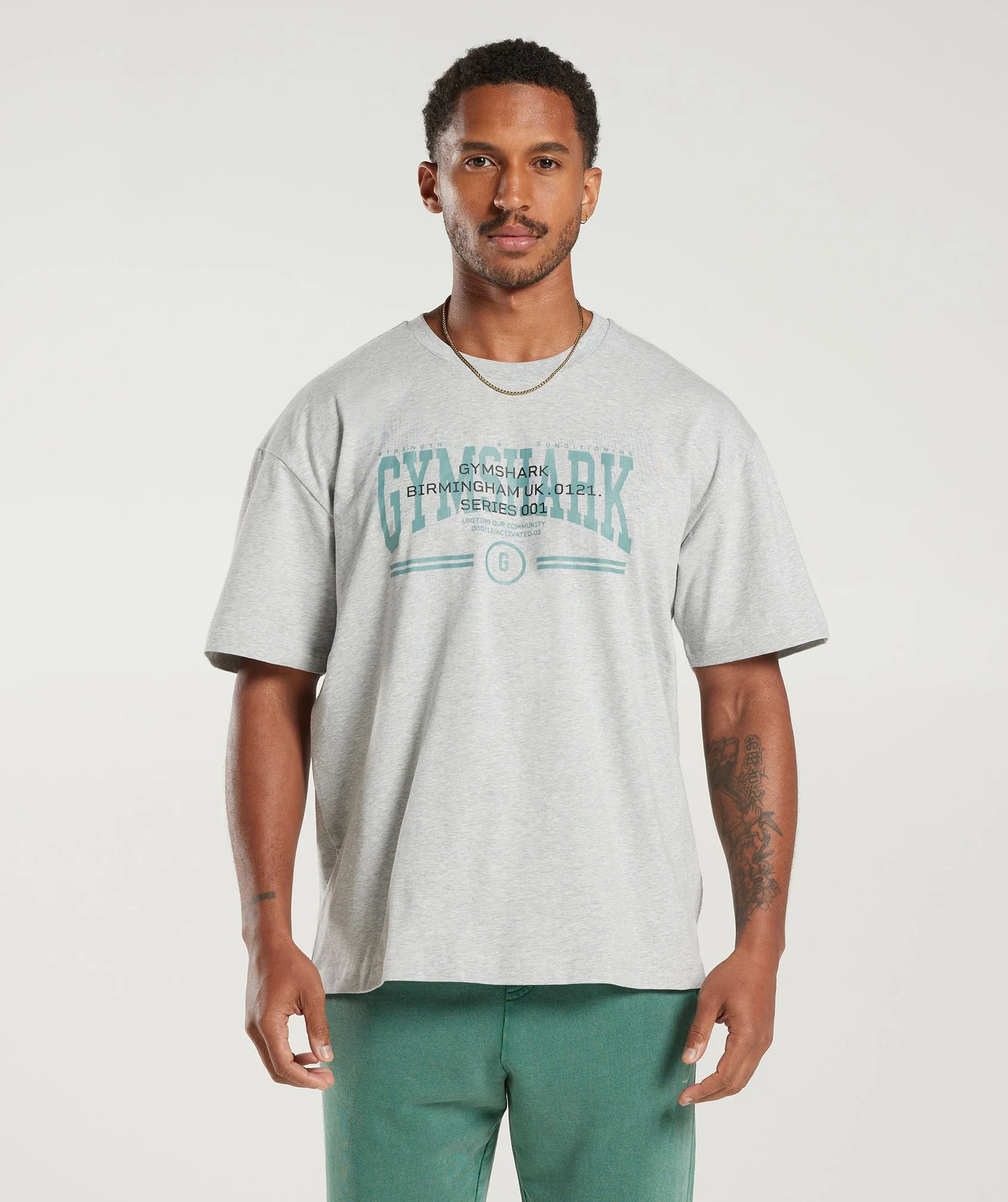 Gymshark Collegiate Oversized T-Shirt - Light Grey Core Marl