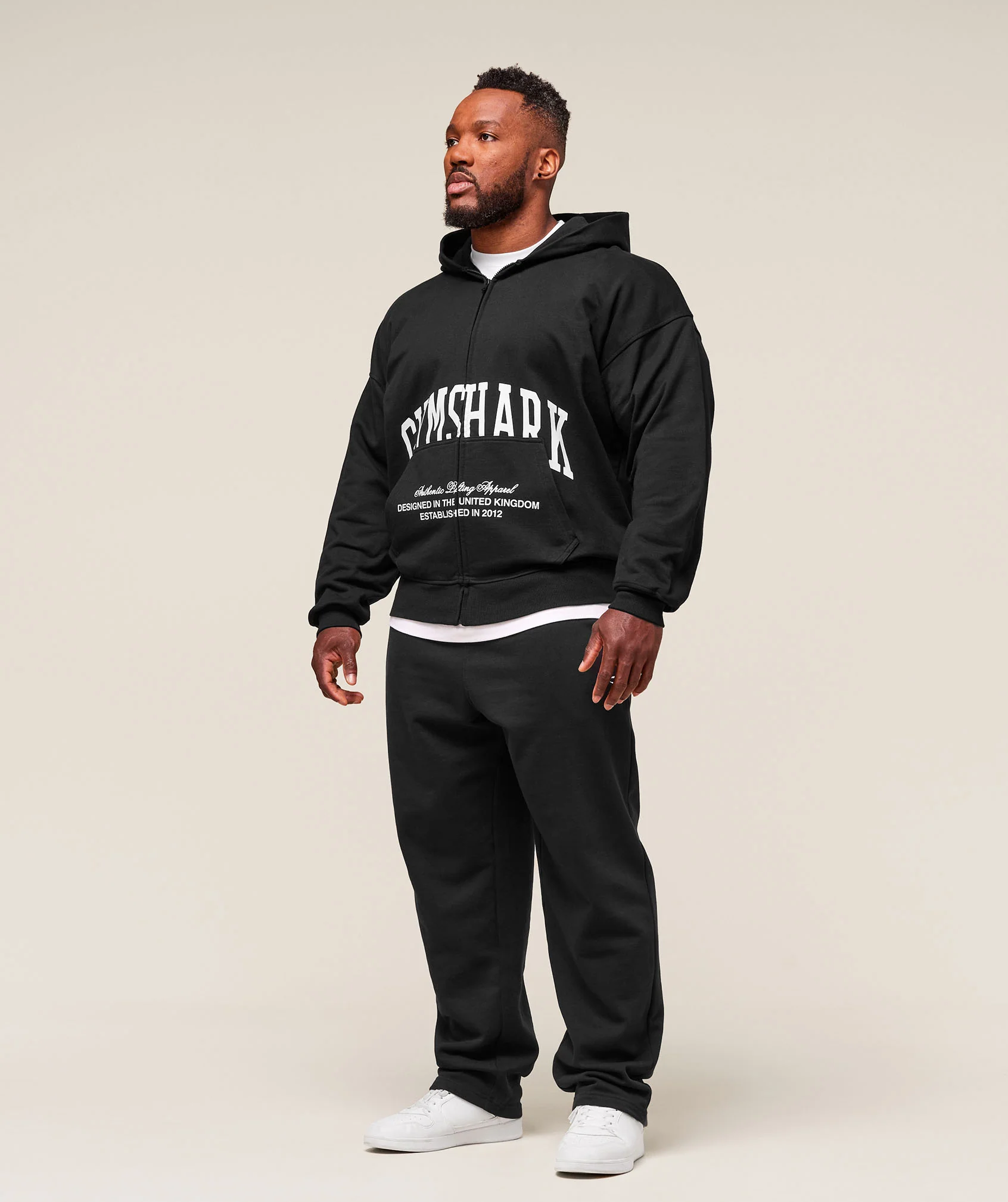 Gymshark Collegiate Script Zip Up Hoodie - Black/White - Image 4