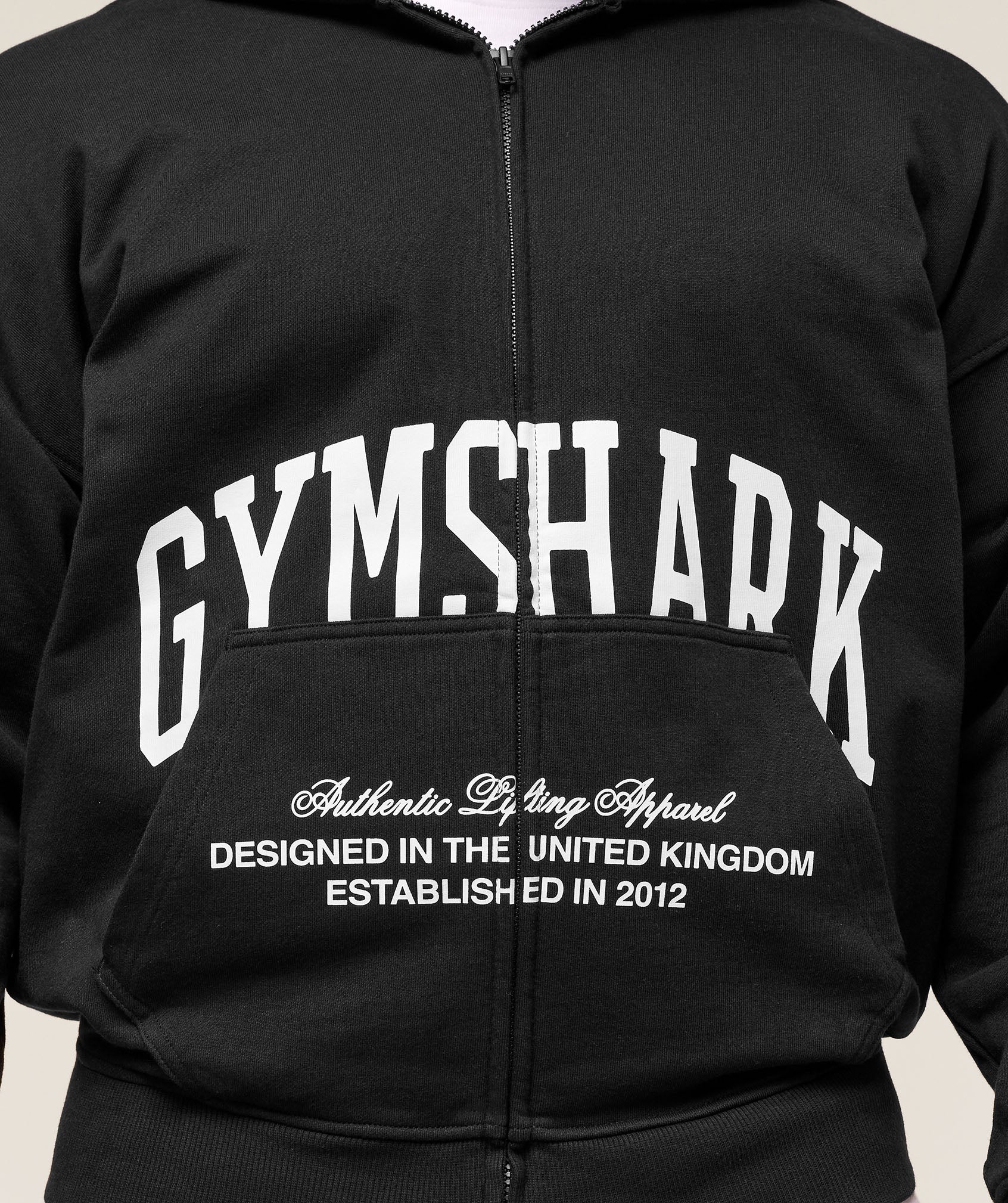 Gymshark Collegiate Script Zip Up Hoodie - Black/White - Image 5