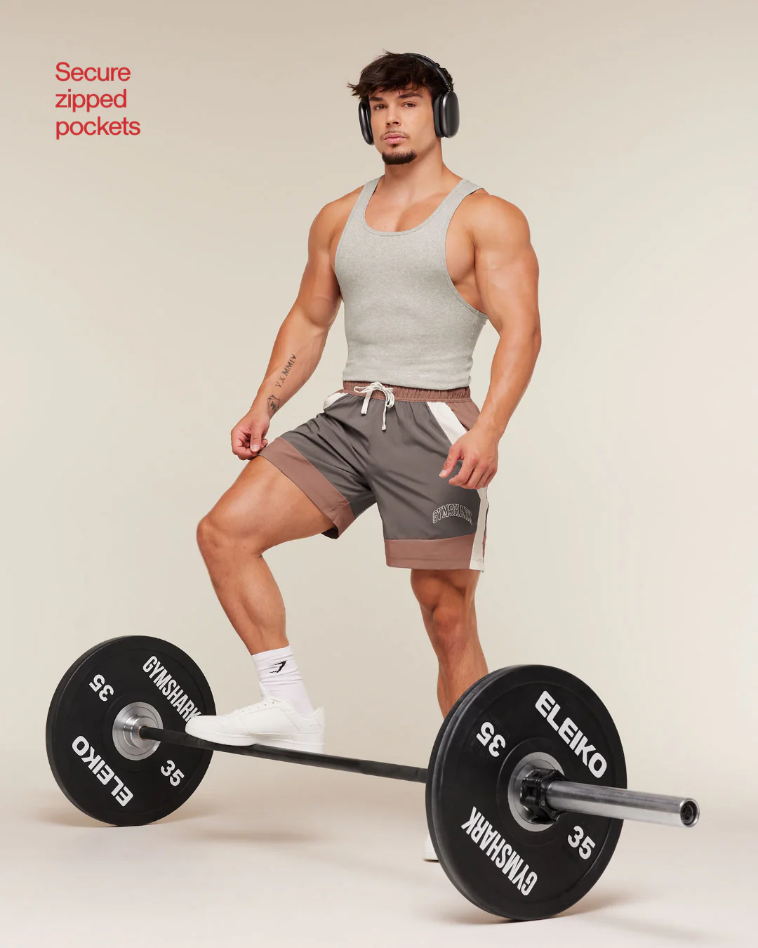 Gymshark Collegiate Tech Shorts - Taupe Brown - Image 3