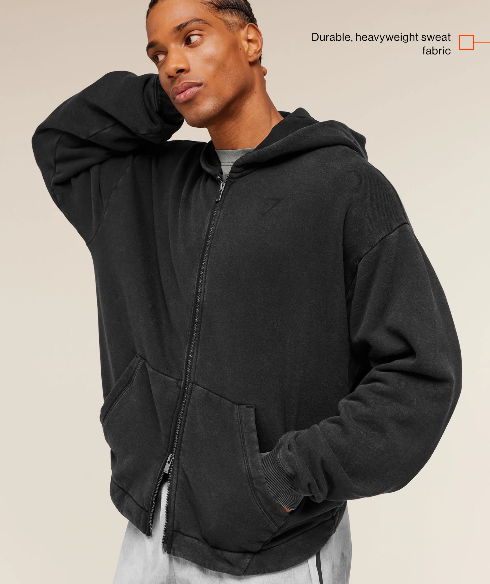 Gymshark Conditioning Club Washed Zip Through Hoodie - Black/Wash - Image 2