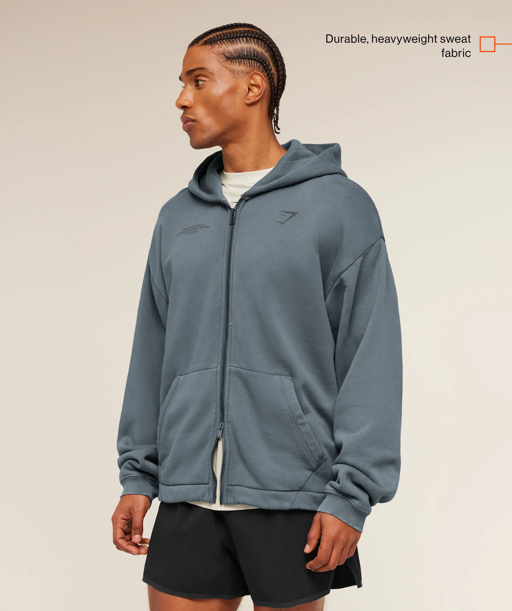 Gymshark Conditioning Club Washed Zip Through Hoodie - Iron Blue/Wash - Image 2